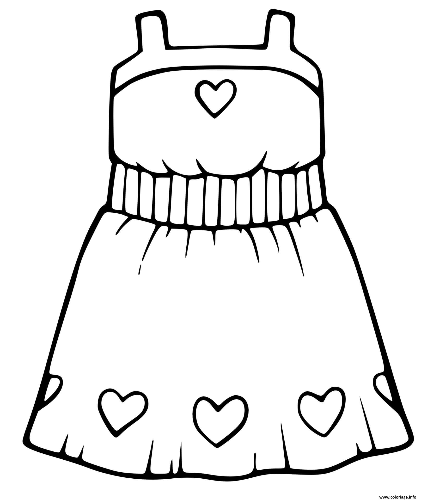 Dessin robe de princesse motif coeurs Coloriage Gratuit à Imprimer