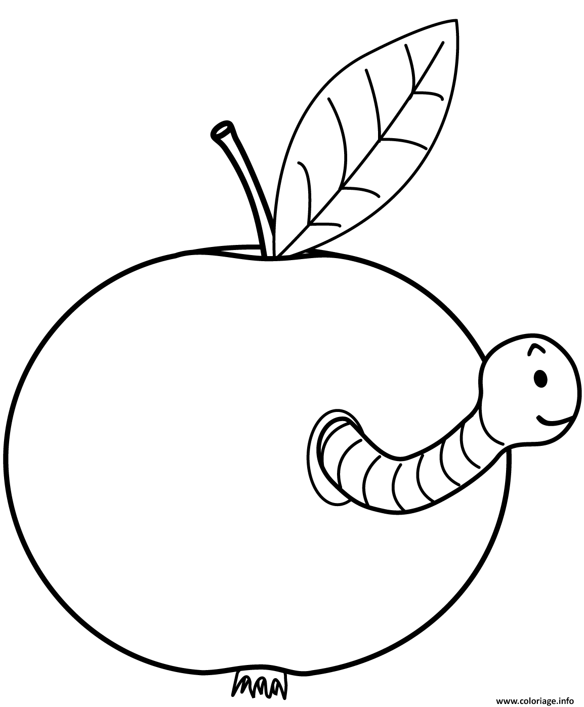 Dessin ver sortant dune pomme Coloriage Gratuit à Imprimer