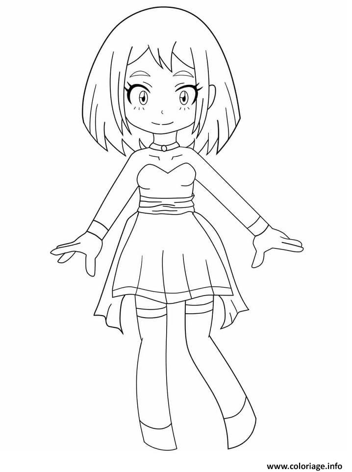 Dessin Chibi Uraraka my hero academia Coloriage Gratuit à Imprimer