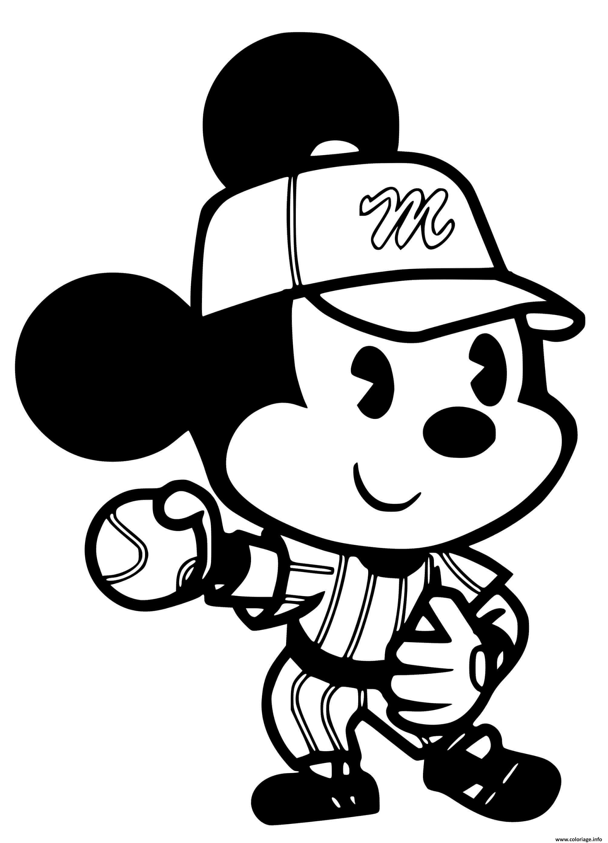 Coloriage Mickey Mouse Joue Au Baseball Dessin à Imprimer
