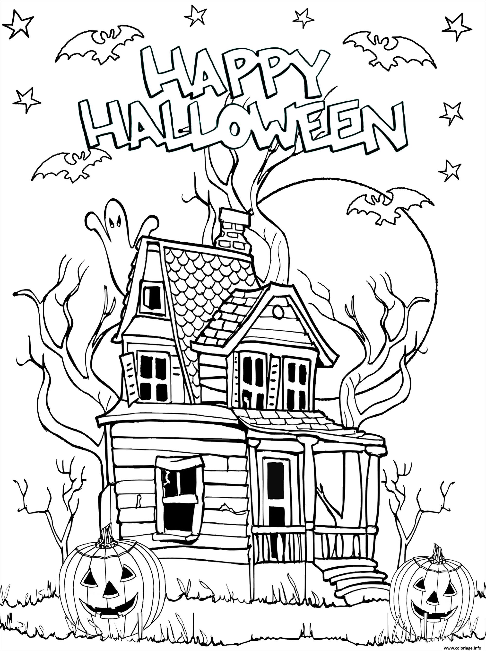 Coloriage Joyeuse Halloween Maison Hantee Qui Fait Peur Dessin Maison 