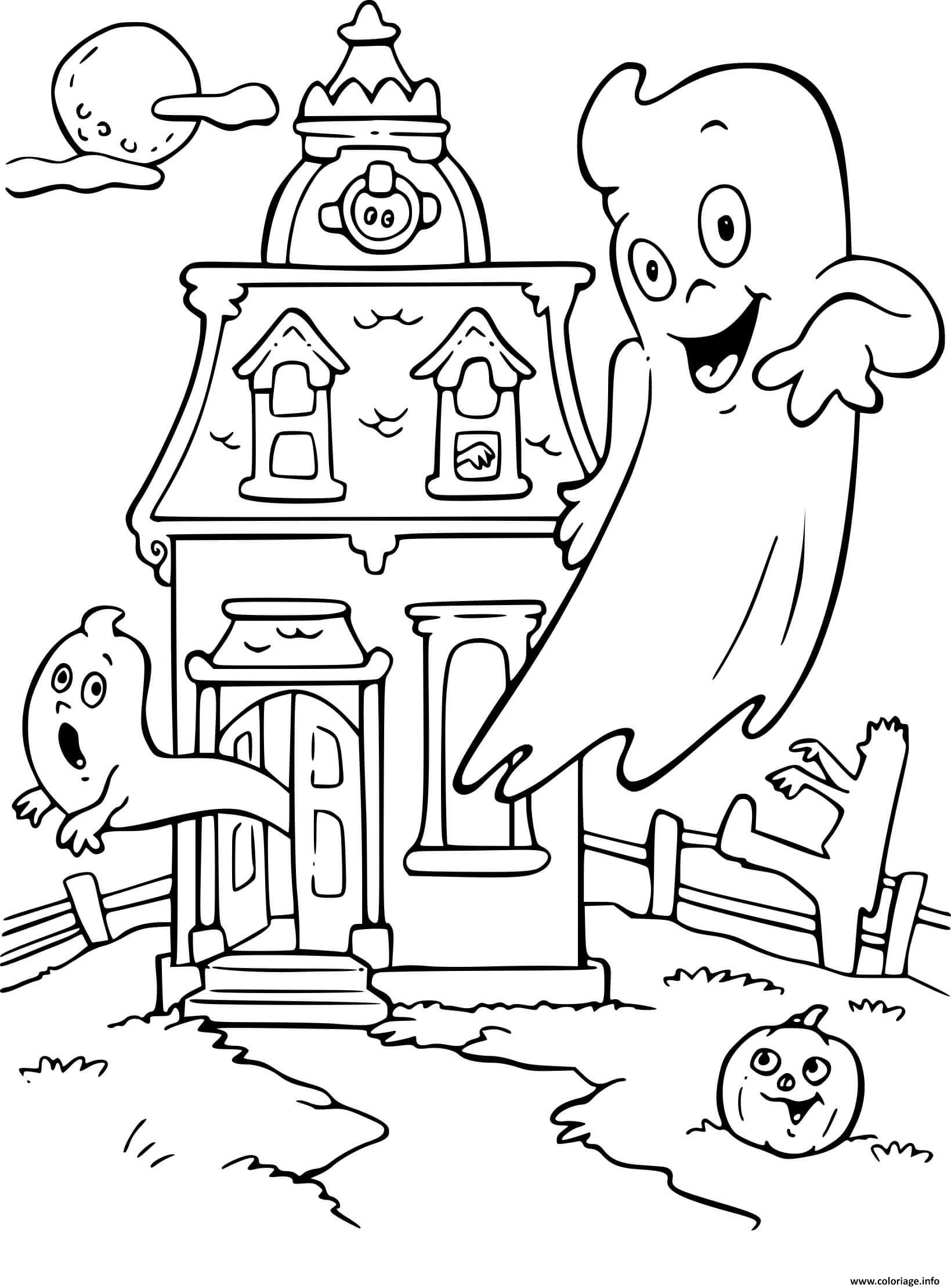Dessin maison hantee fantomes Coloriage Gratuit à Imprimer