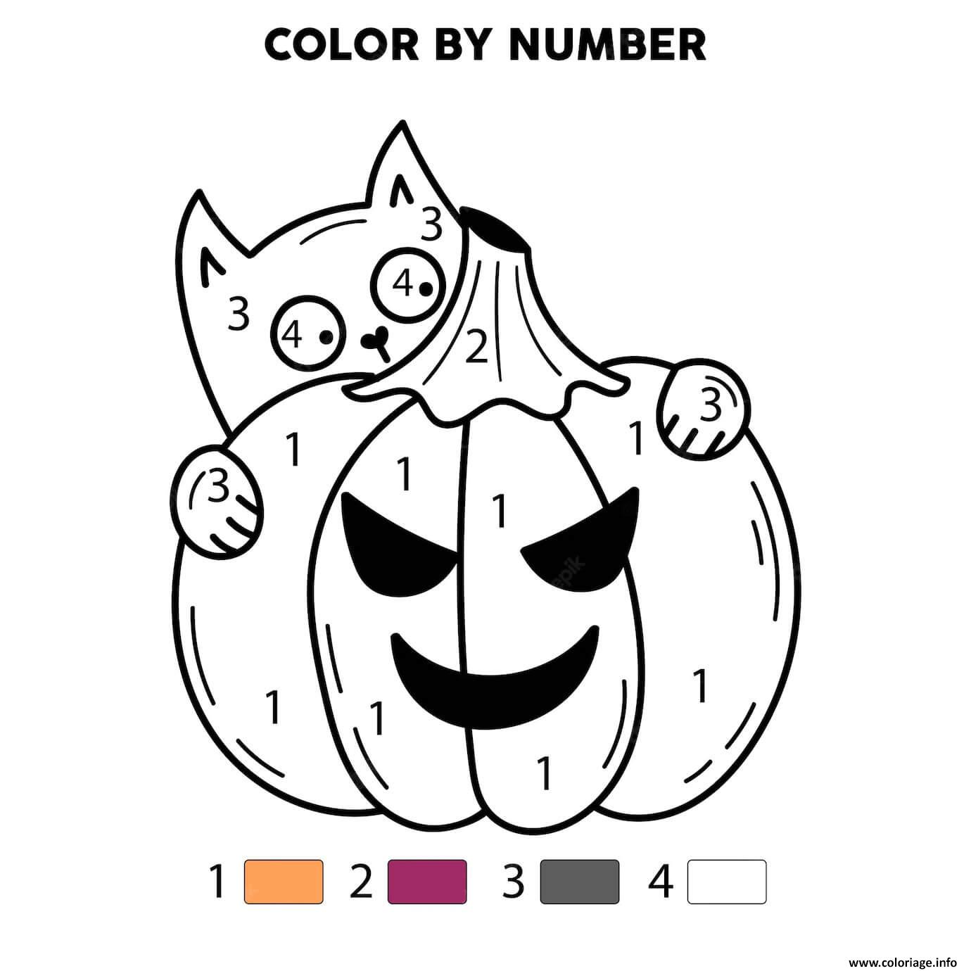 Dessin un chat derriere une citrouille halloween magique Coloriage Gratuit à Imprimer