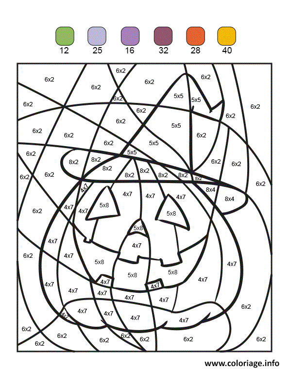 Coloriage citrouille pour halloween magique multiplication - JeColorie.com