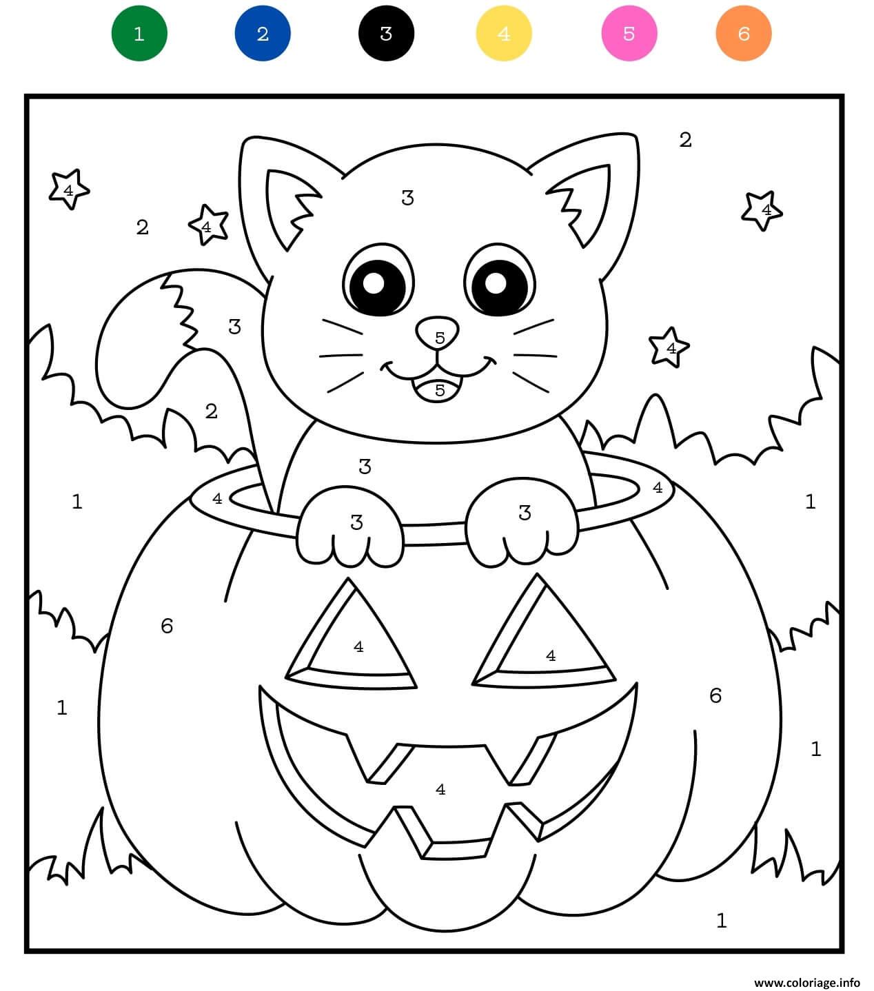 Dessin chat dans la citrouille magique halloween Coloriage Gratuit à Imprimer