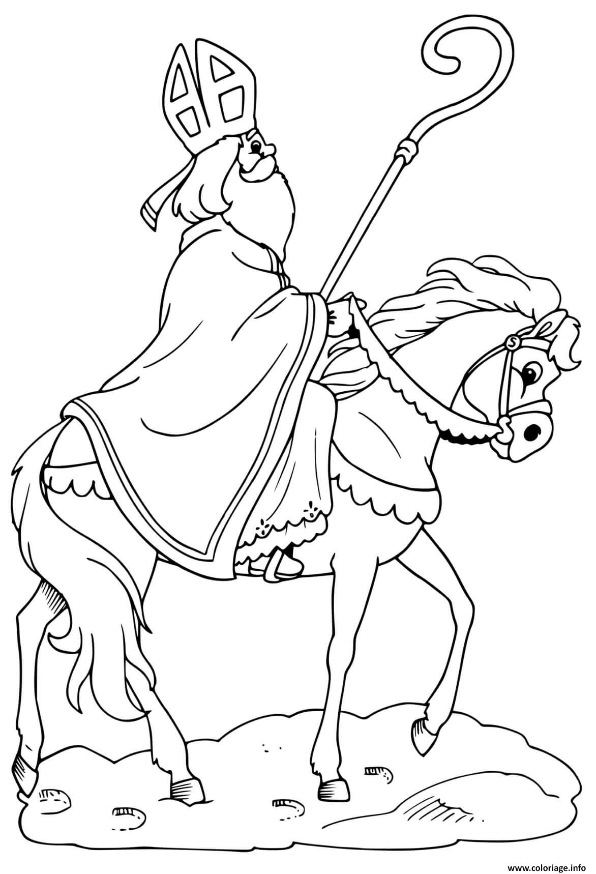 Dessin saint nicolas sur un cheval Coloriage Gratuit à Imprimer