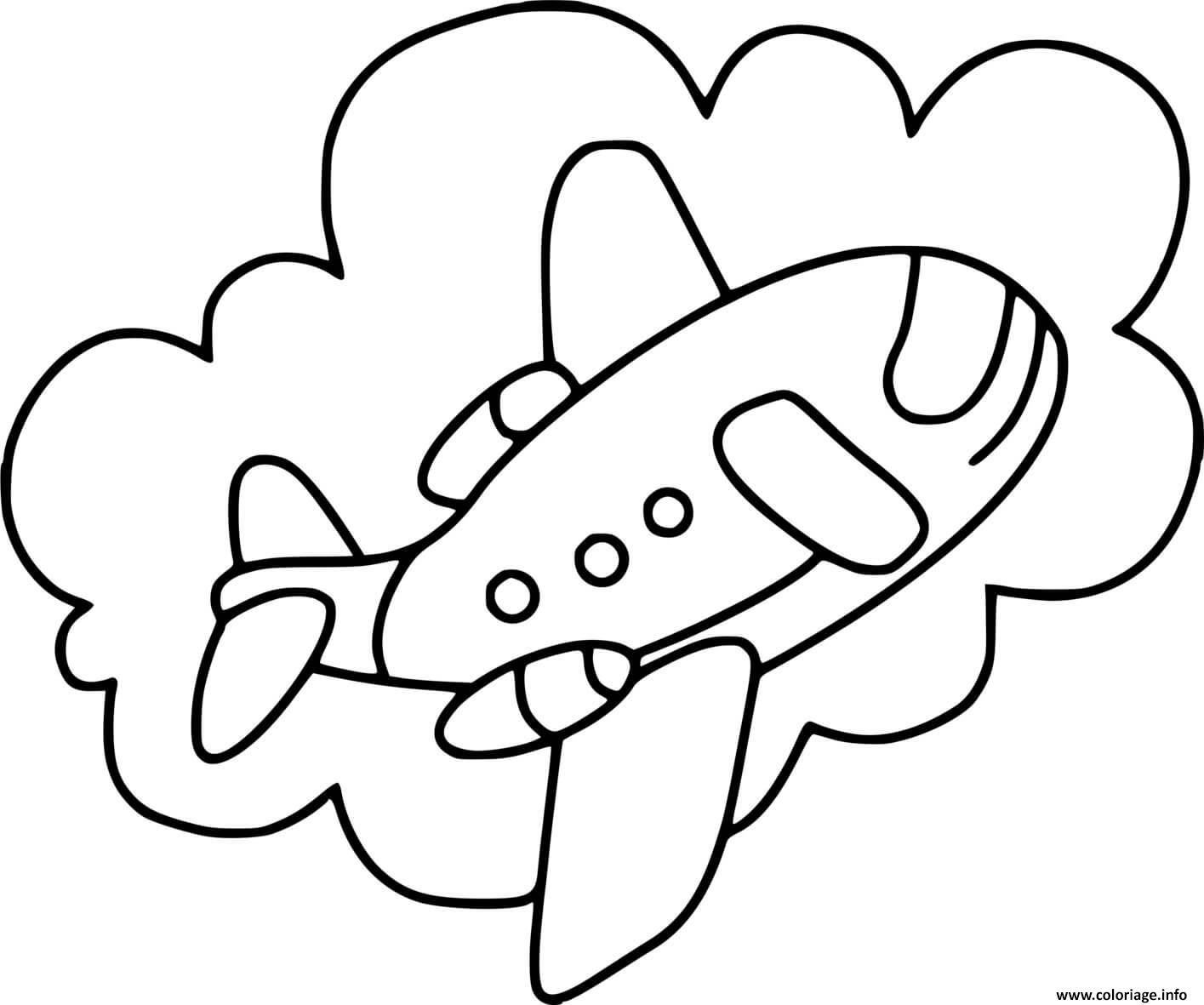Dessin avion dans un nuage Coloriage Gratuit à Imprimer