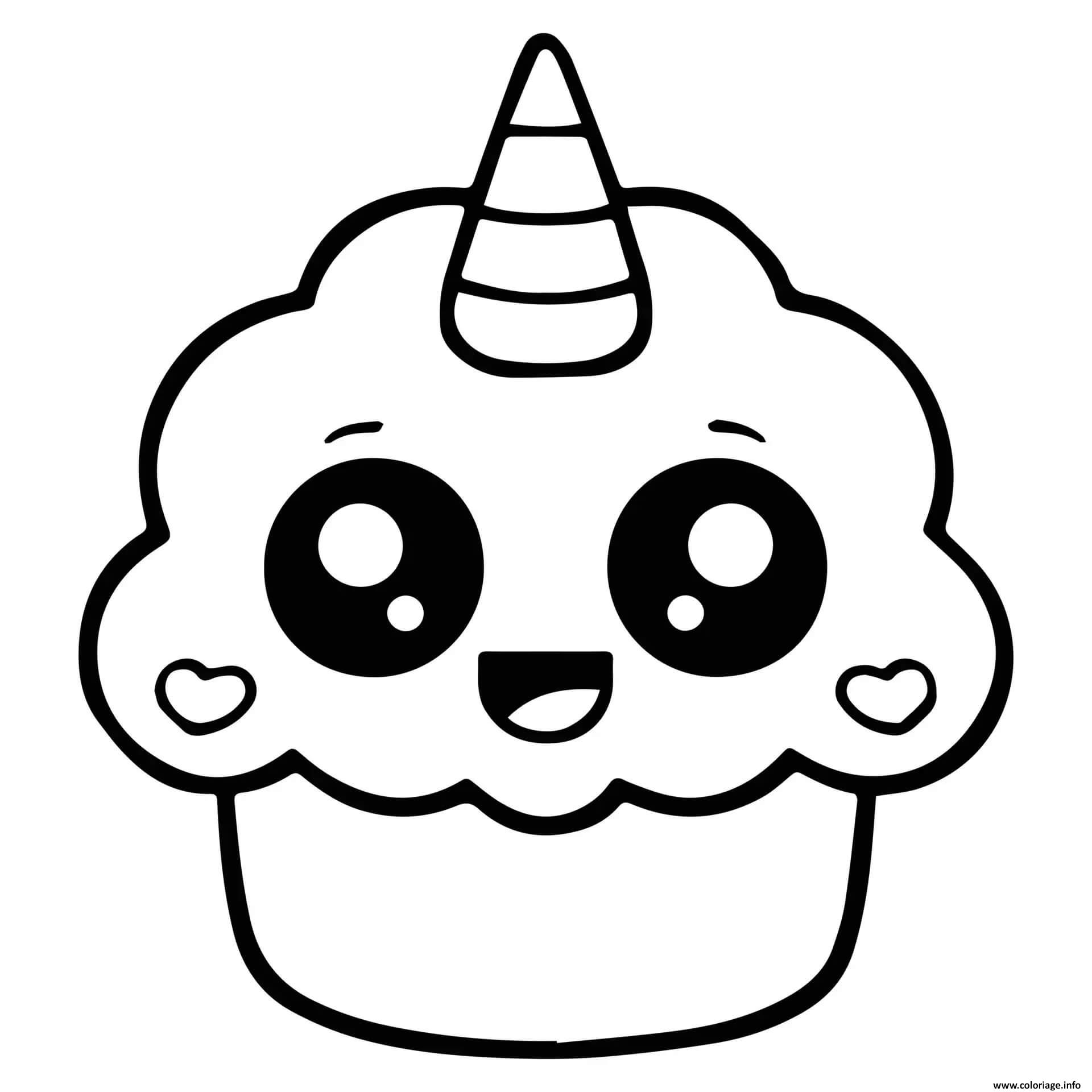 Dessin cupcake kawaii licorne Coloriage Gratuit à Imprimer