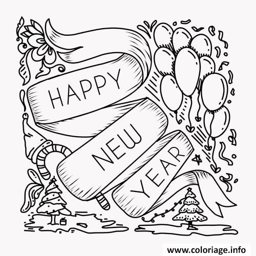 Dessin happy new year Coloriage Gratuit à Imprimer