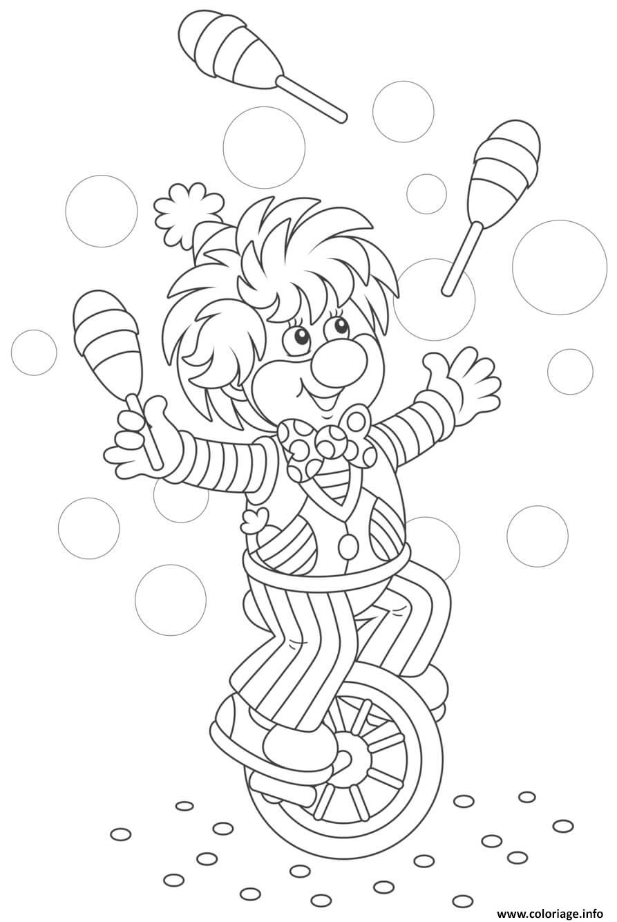 Dessin clown maternelle qui jongle sur un velo Coloriage Gratuit à Imprimer