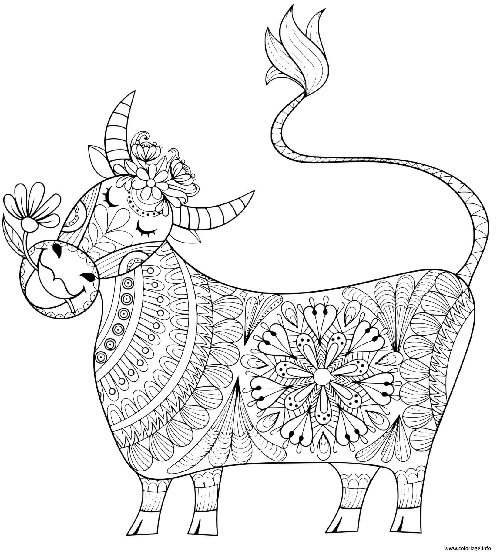 Coloriage Adorable Vache Mandala Qui Mange Dessin à Imprimer