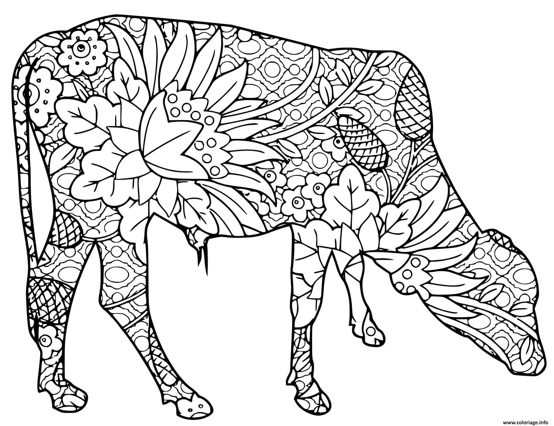 Dessin vache mandala animaux de la ferme Coloriage Gratuit à Imprimer