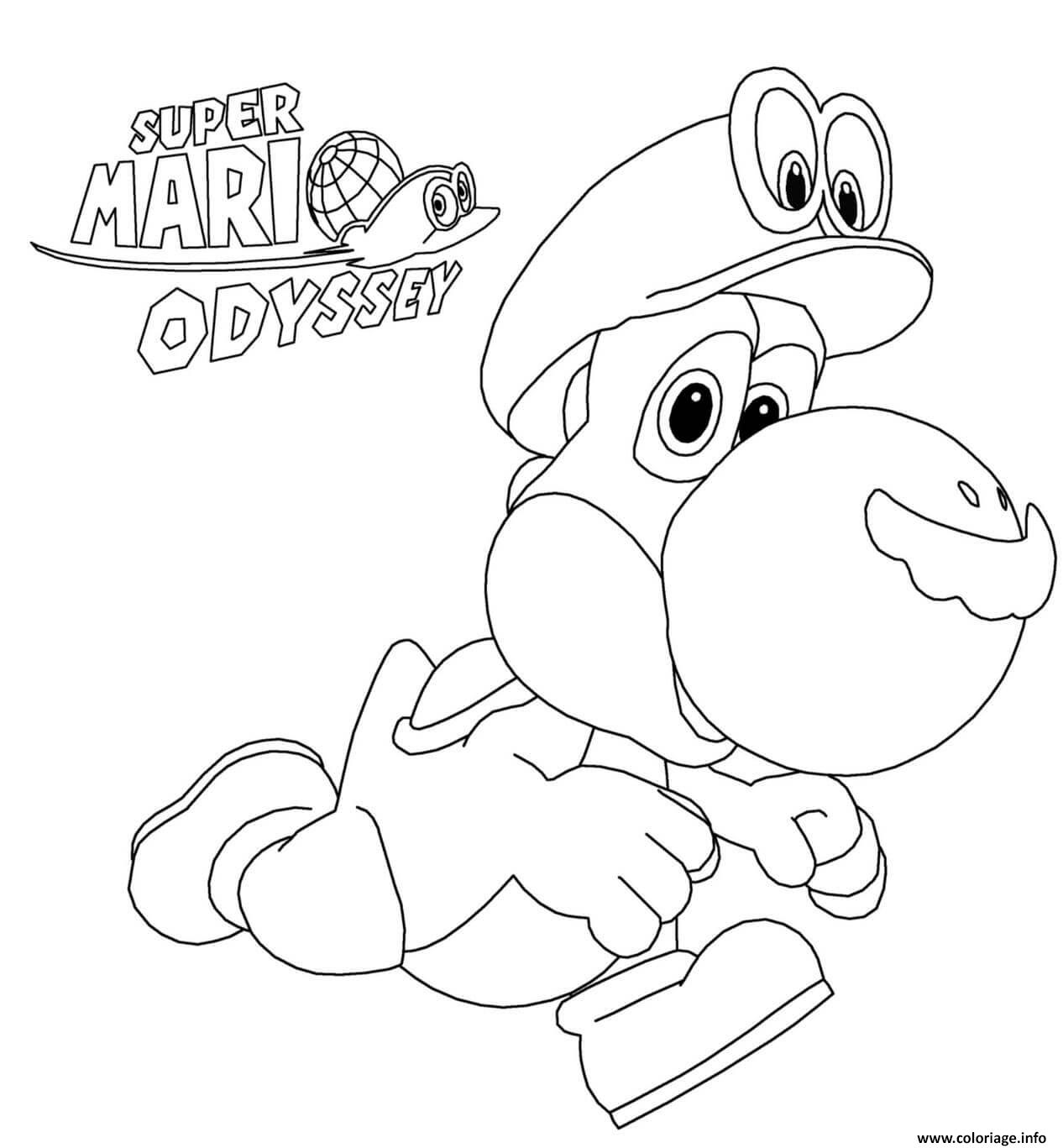 Dessin Yoshi se deguise en Super Mario Odyssey Nintendo Coloriage Gratuit à Imprimer