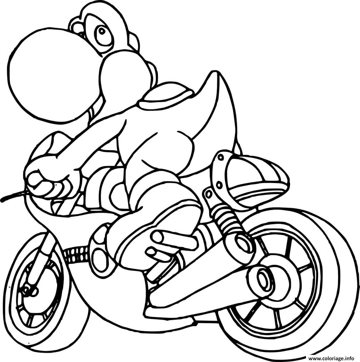 Dessin Yoshi en moto Coloriage Gratuit à Imprimer
