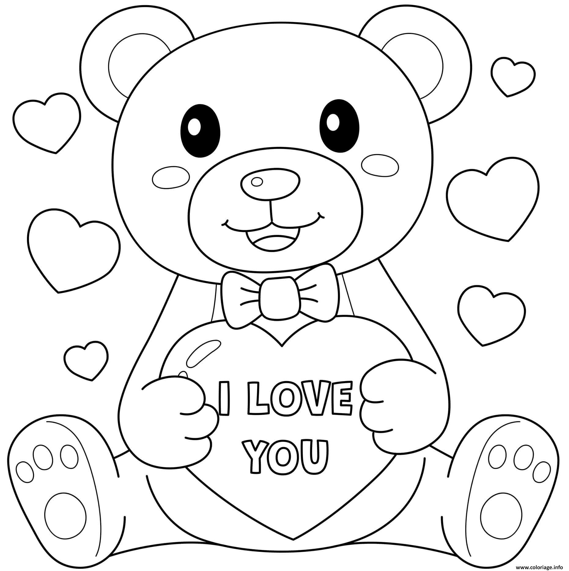 Dessin teddy bear i love you fevrier Coloriage Gratuit à Imprimer