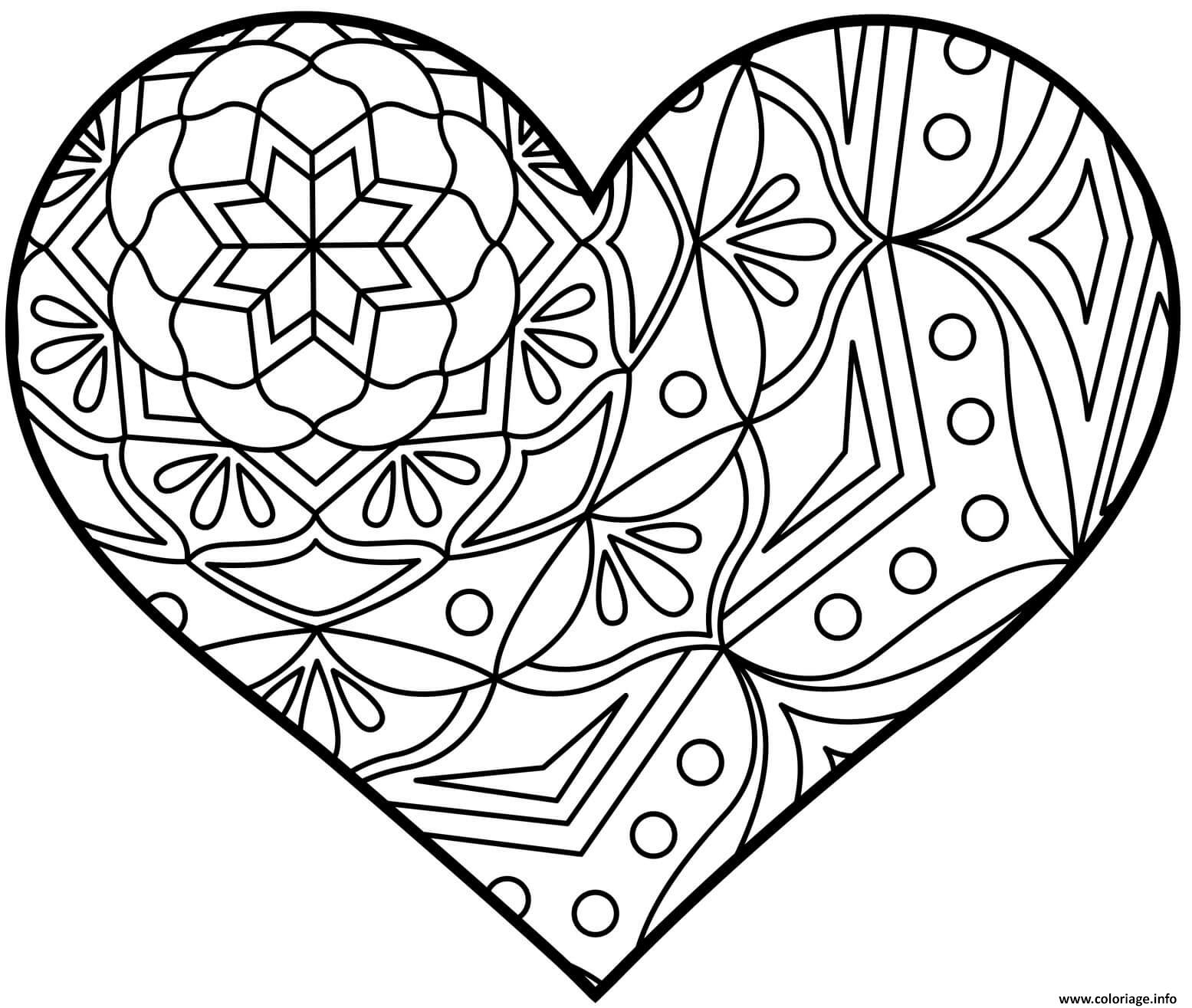 Dessin coeur mandala maternelle 14 fevrier Coloriage Gratuit à Imprimer