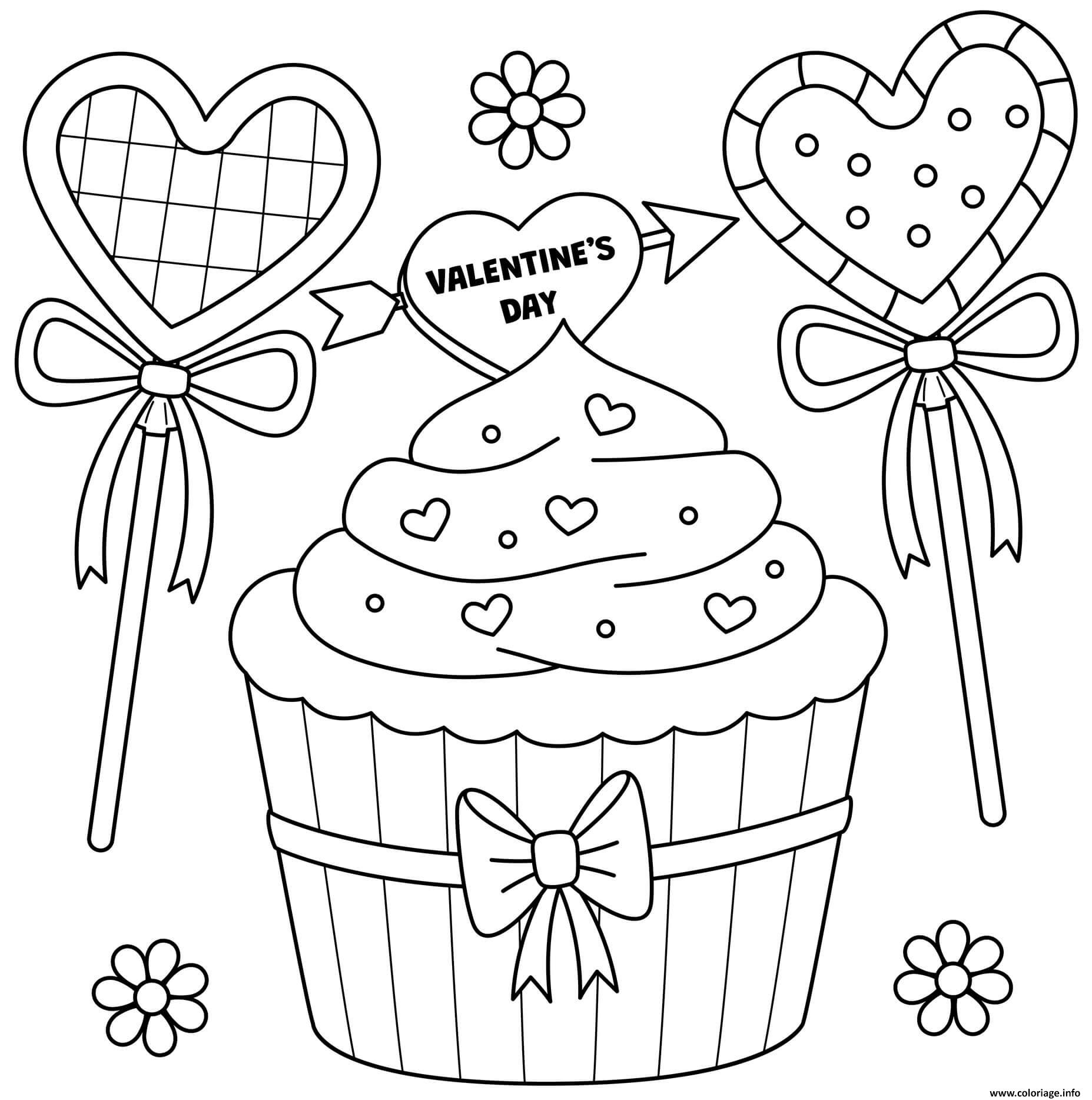 Dessin cupcake de la saint valentin pour fevrier Coloriage Gratuit à Imprimer