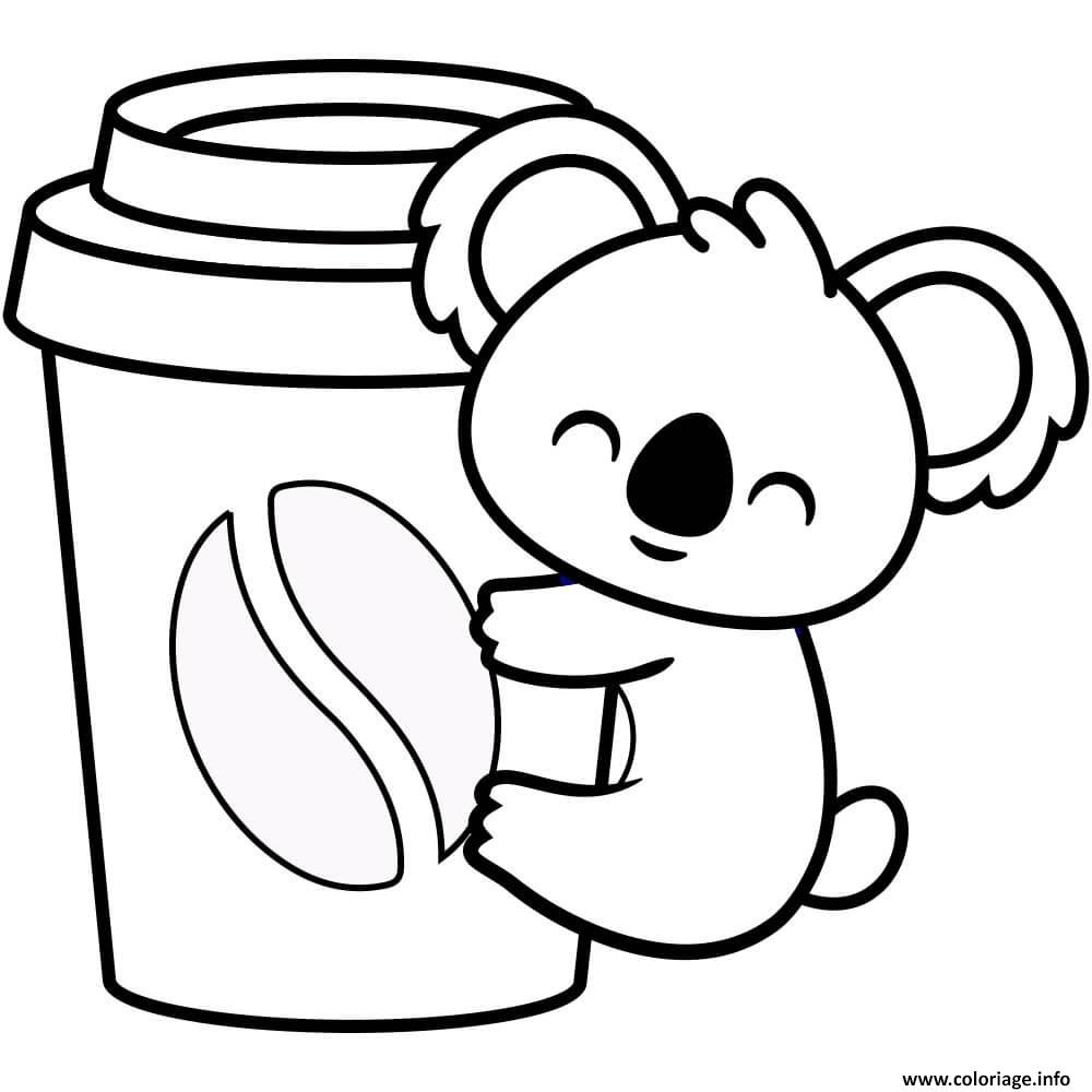 Dessin Koala se tenant debout sur un cafe Coloriage Gratuit à Imprimer