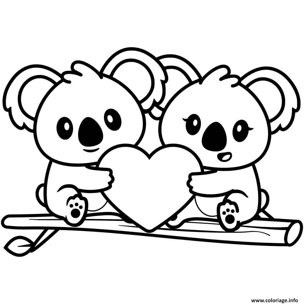 Dessin koala en amoureux coeur Coloriage Gratuit à Imprimer