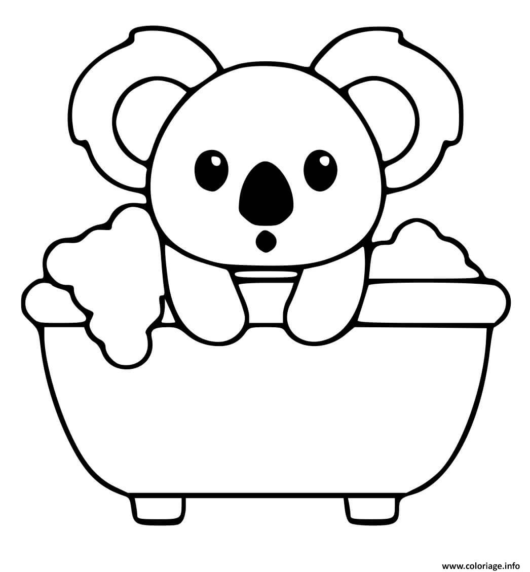 Dessin koala mignon prend un bain Coloriage Gratuit à Imprimer