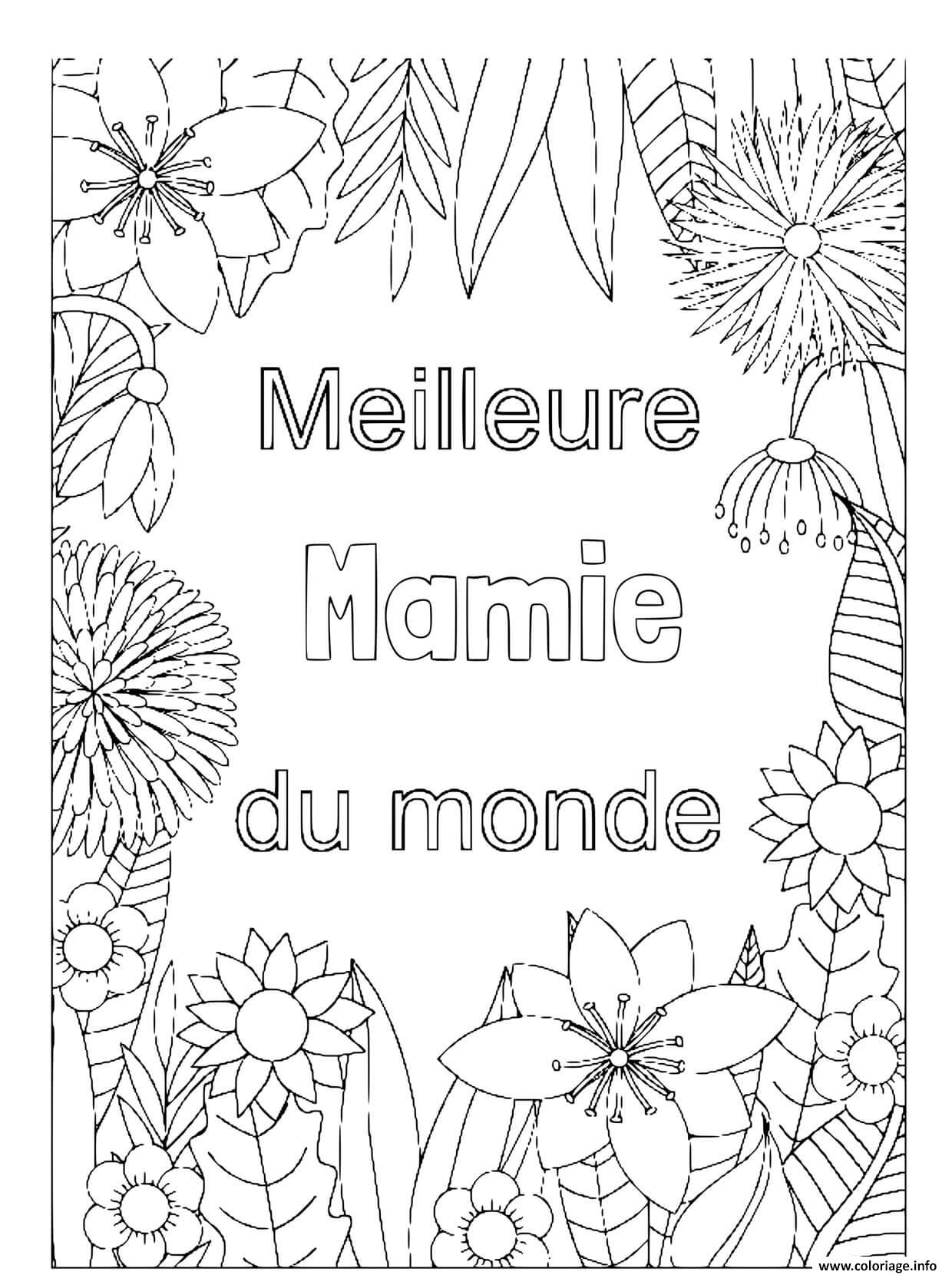 Dessin meilleure mamie du monde fleurs Coloriage Gratuit à Imprimer