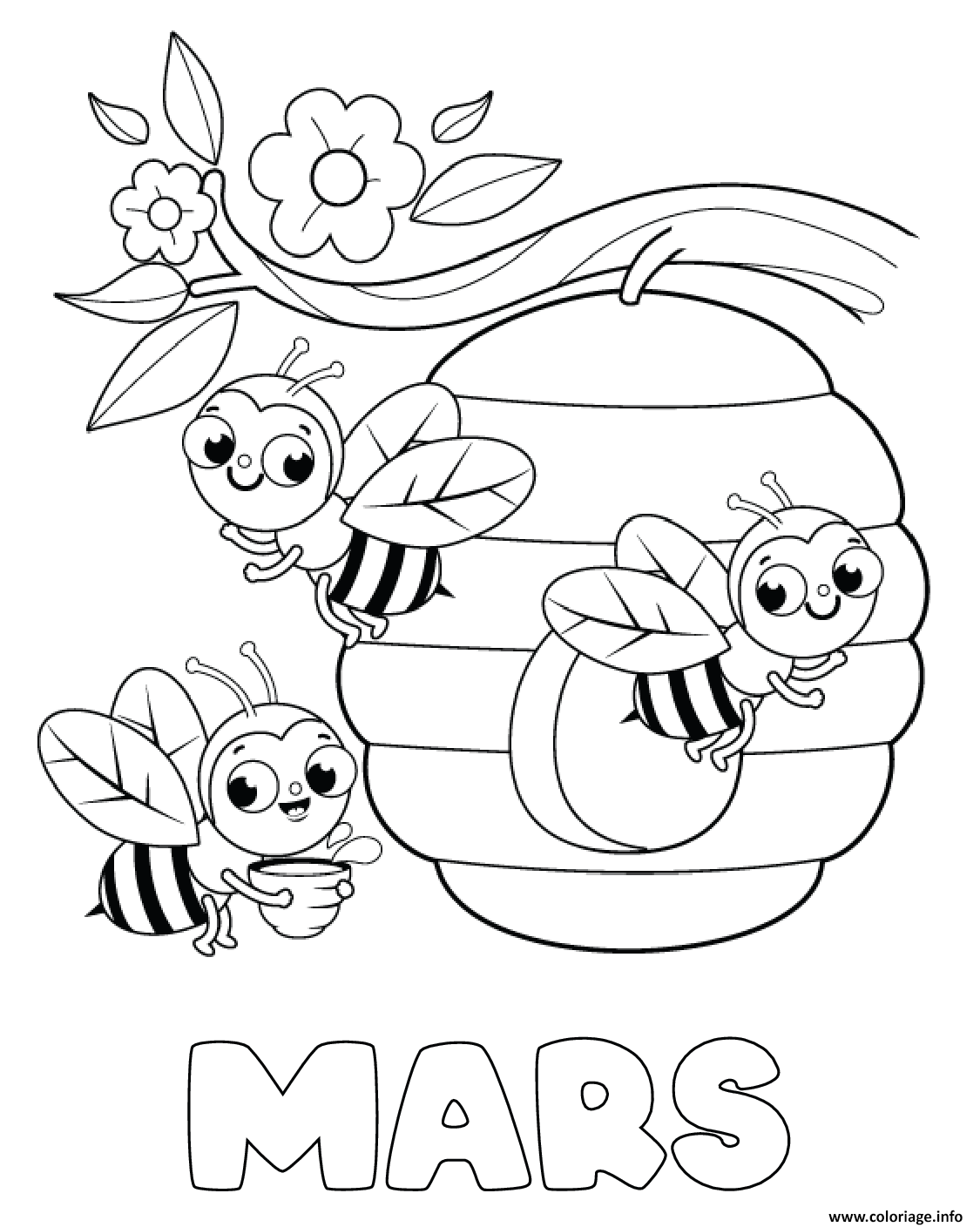 Dessin mars abeilles Coloriage Gratuit à Imprimer