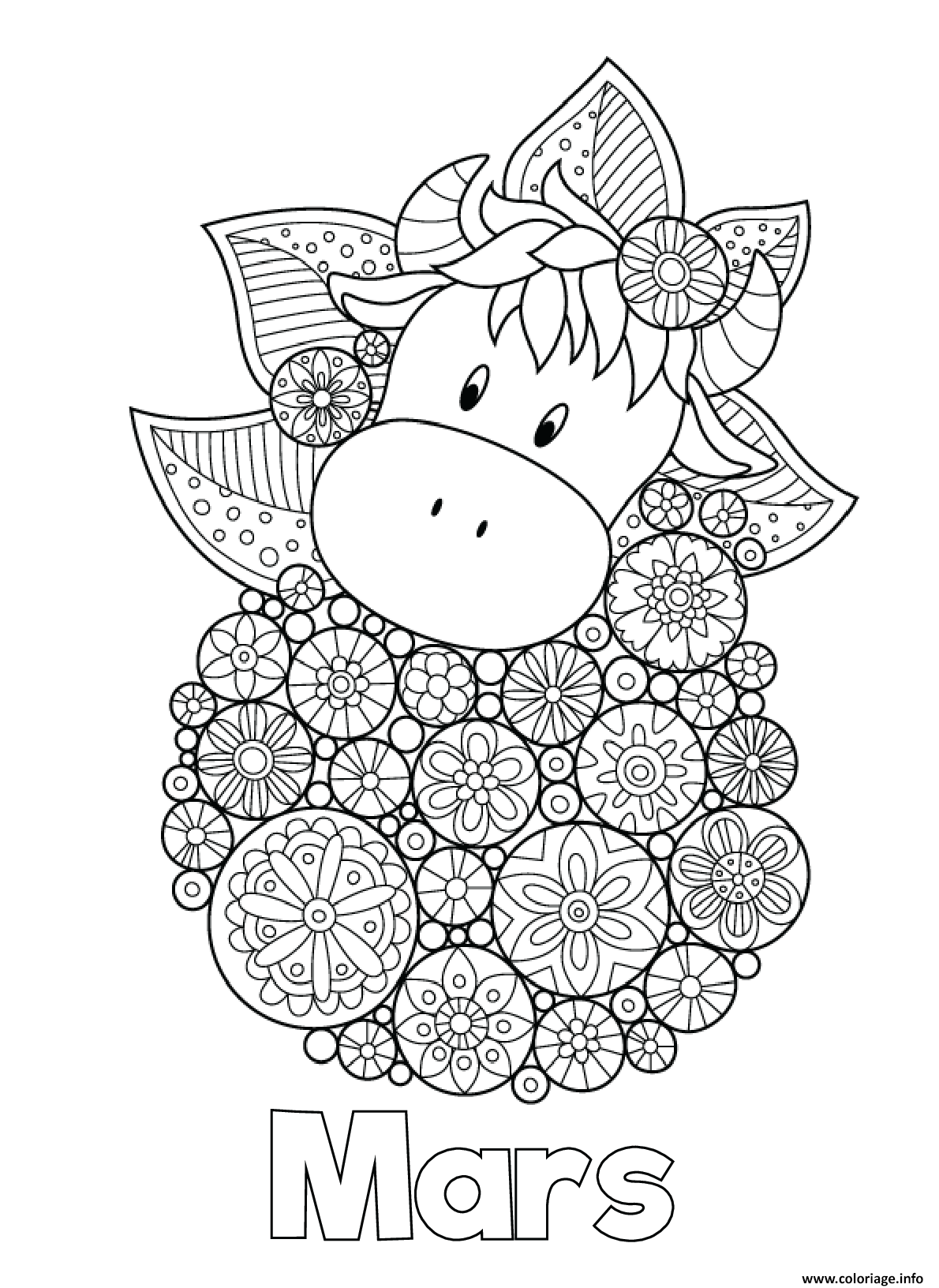 Dessin mois de mars vache mandala Coloriage Gratuit à Imprimer