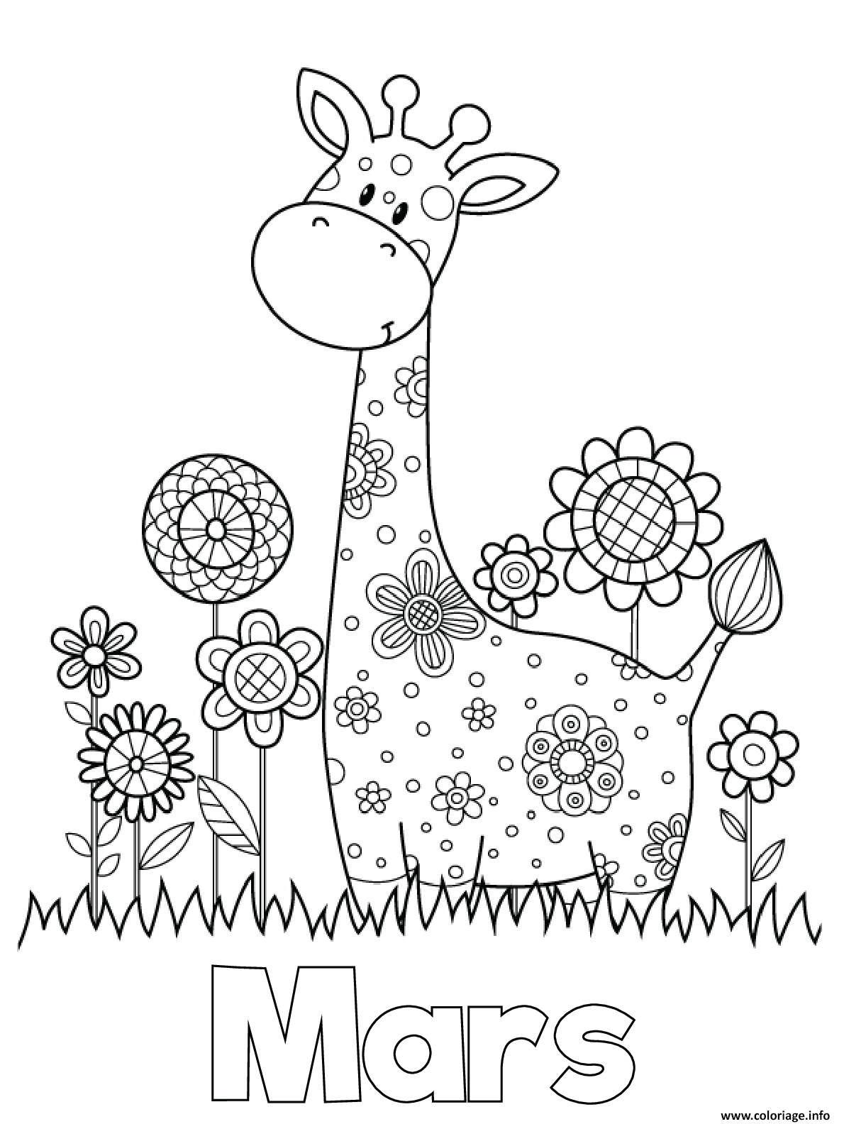 Dessin mars maternelle giraffe Coloriage Gratuit à Imprimer