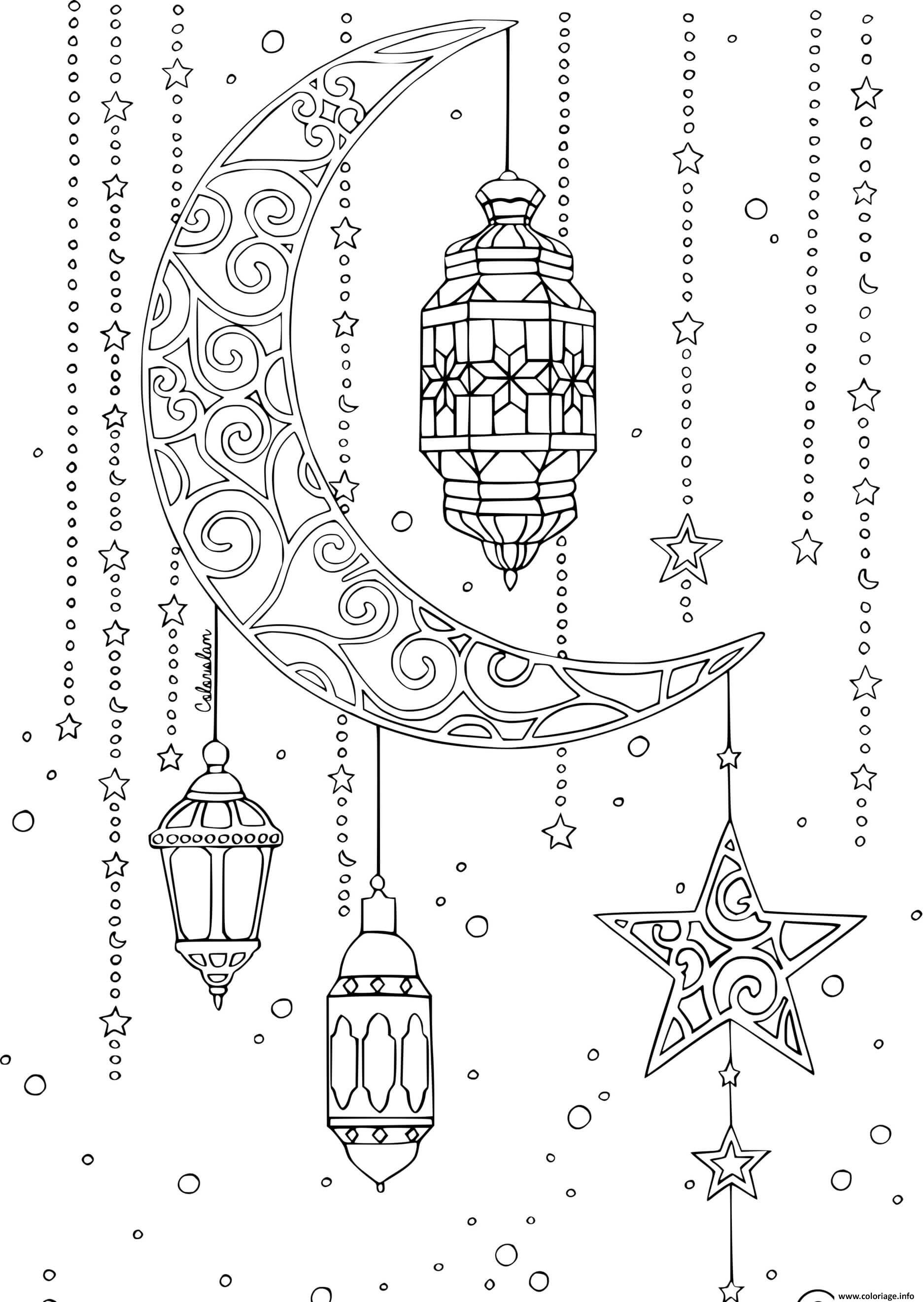 Dessin lune lanterne ramadan Coloriage Gratuit à Imprimer
