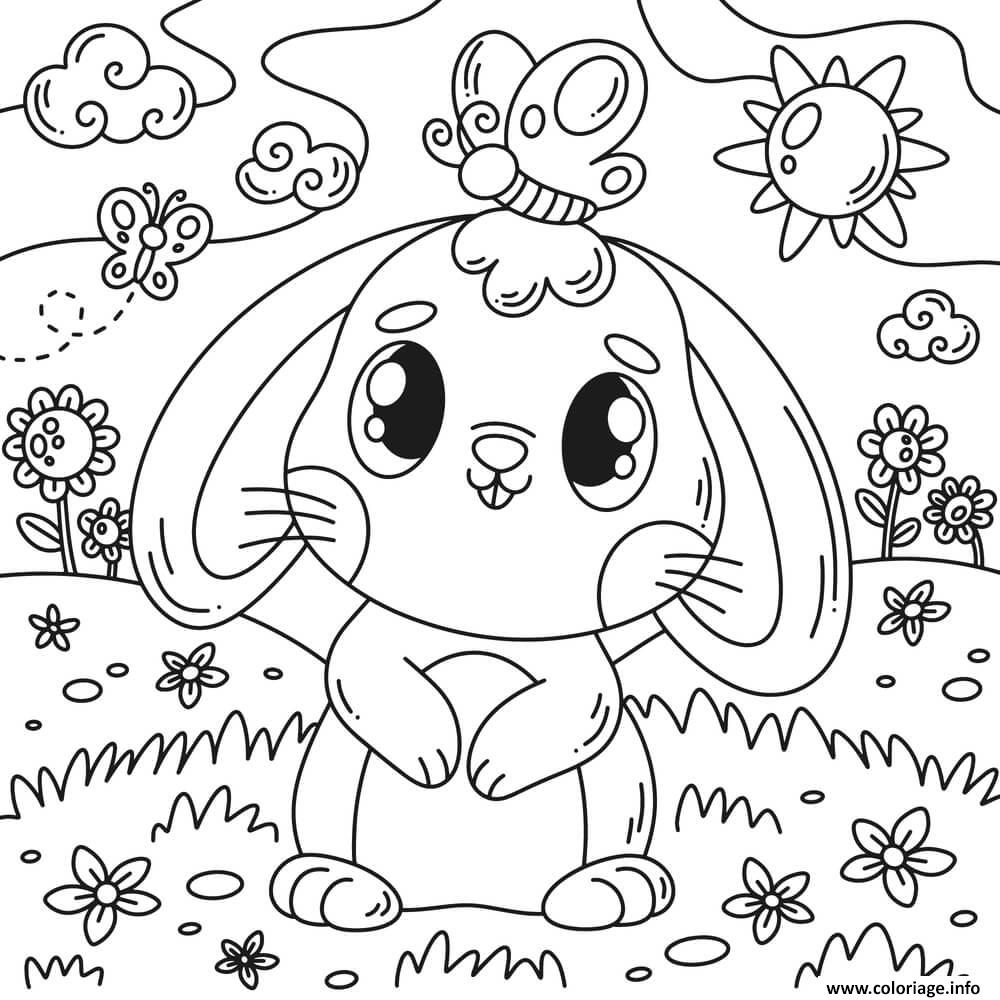 Dessin lapin de paques printemps Coloriage Gratuit à Imprimer