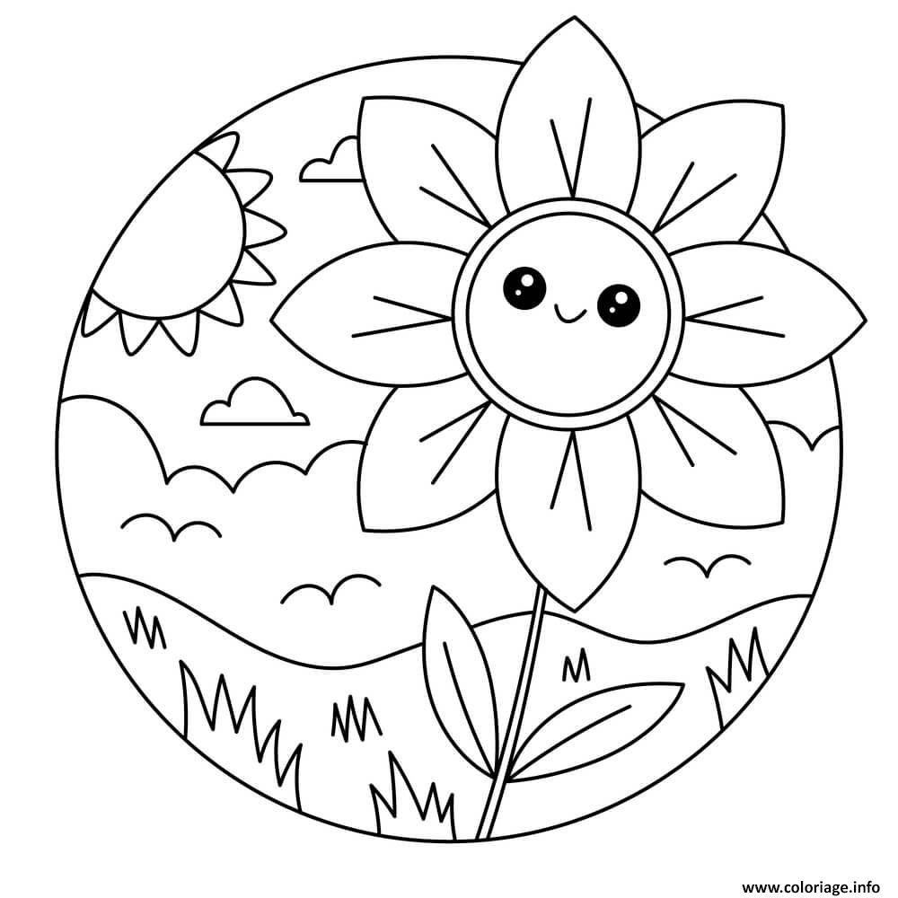 Dessin printemps kawaii facile maternelle Coloriage Gratuit à Imprimer