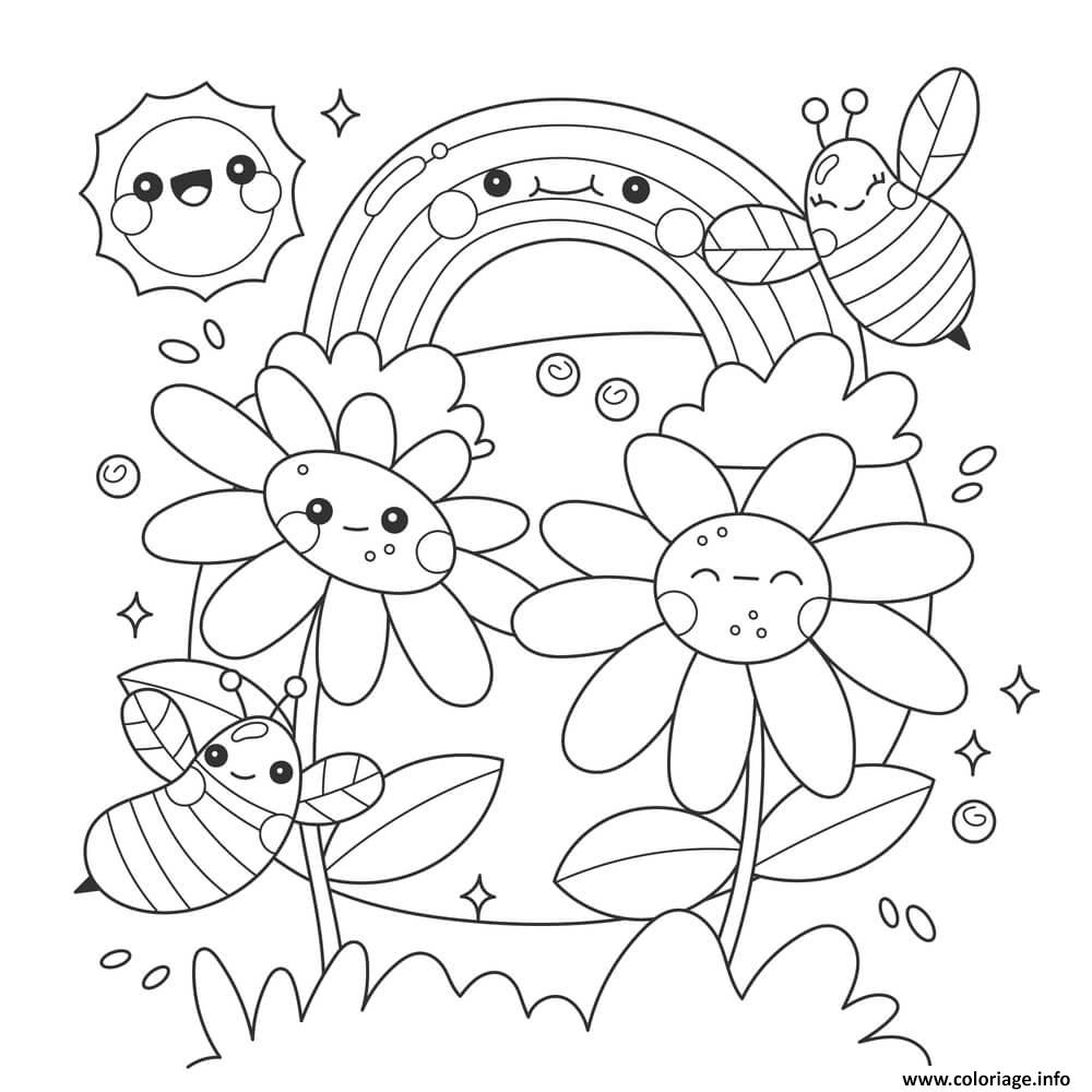 Dessin printemps facile kawaii Coloriage Gratuit à Imprimer