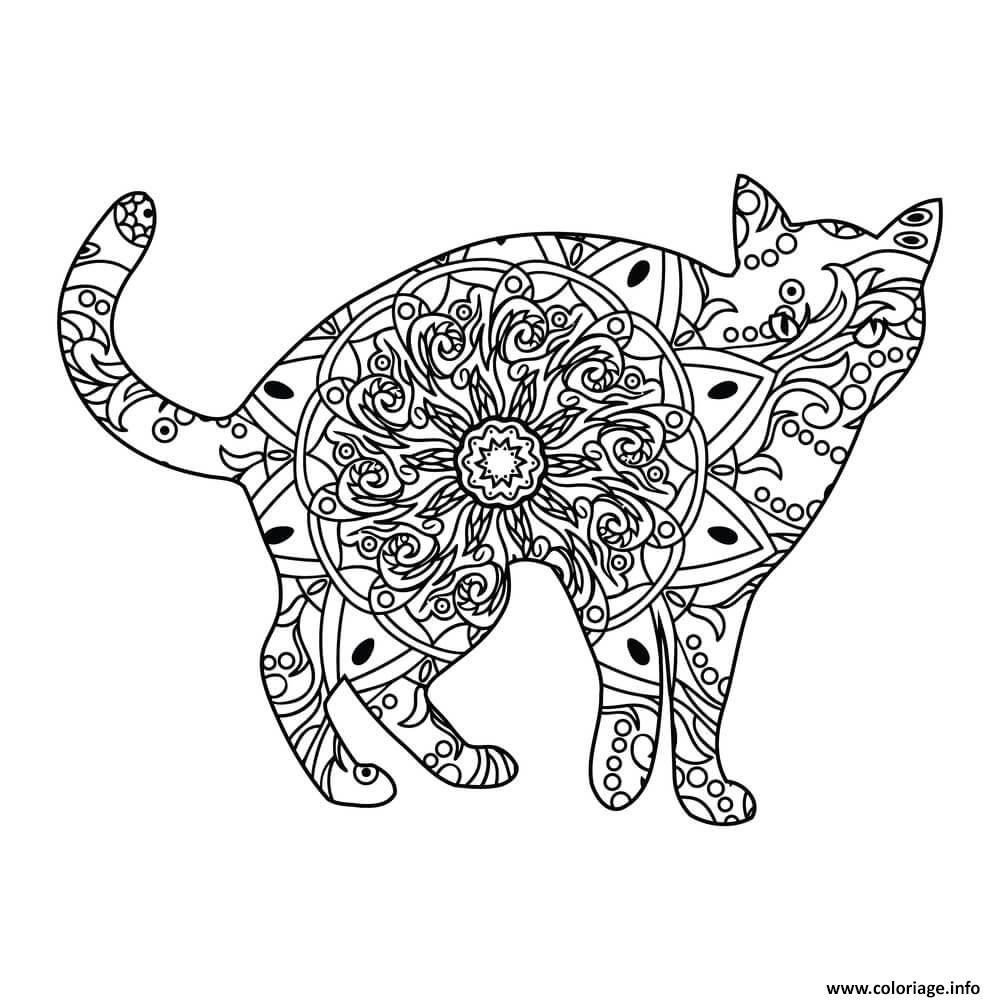 Dessin chat mandala anti stress 2 Coloriage Gratuit à Imprimer