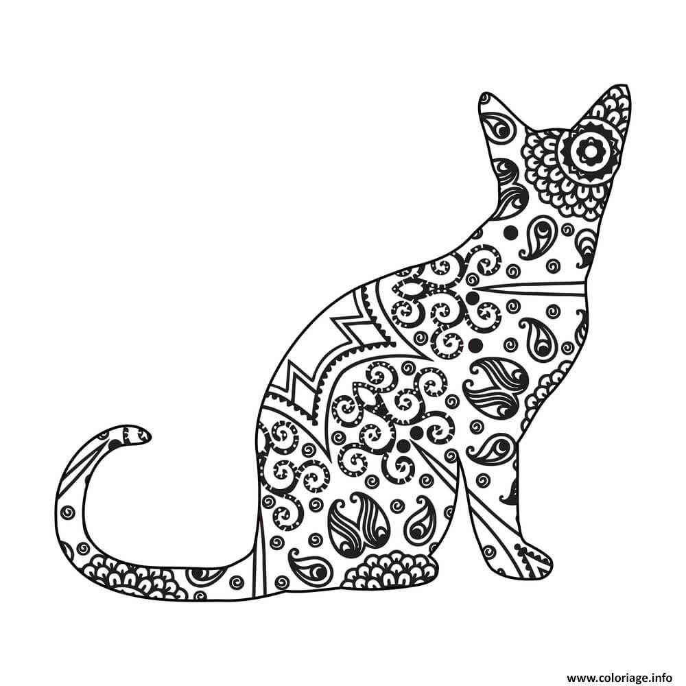 Dessin chat mandala zentangle 2 Coloriage Gratuit à Imprimer