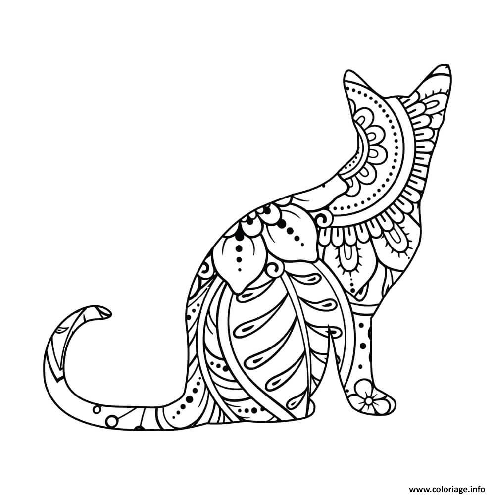 Dessin chat mandala zentangle 3 Coloriage Gratuit à Imprimer