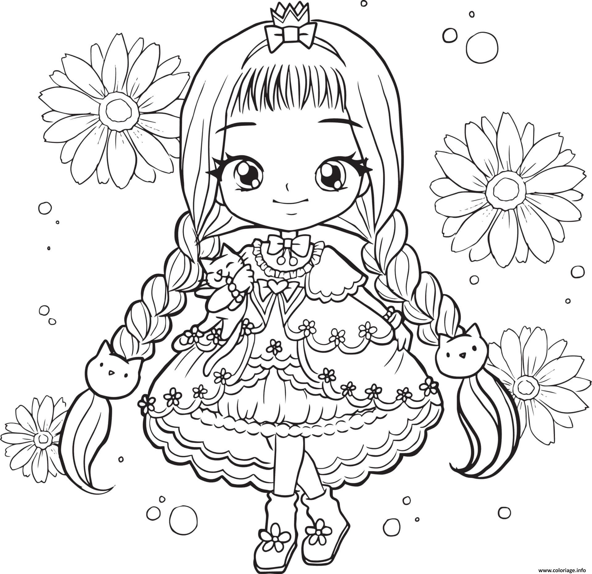Dessin fille manga avec une robe traditionnelle Coloriage Gratuit à Imprimer