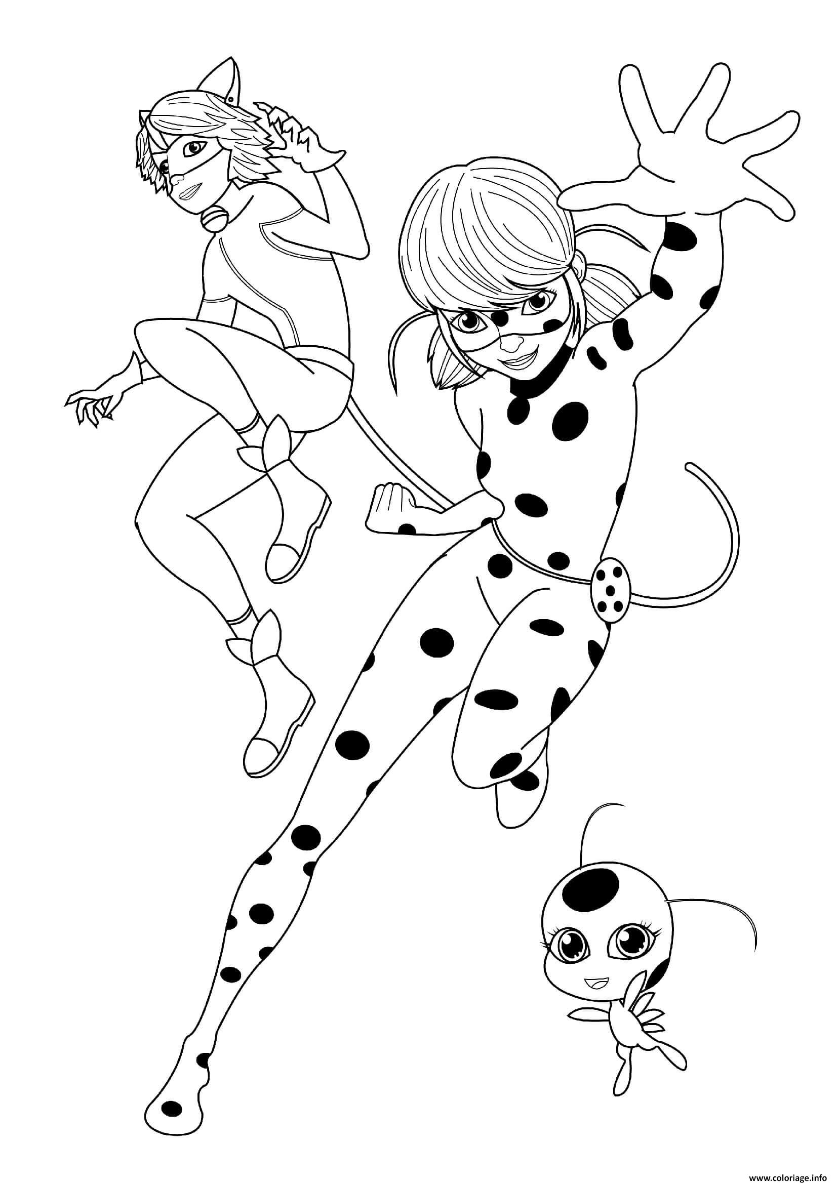 Dessin Miraculous Chat Noir en action Coloriage Gratuit à Imprimer