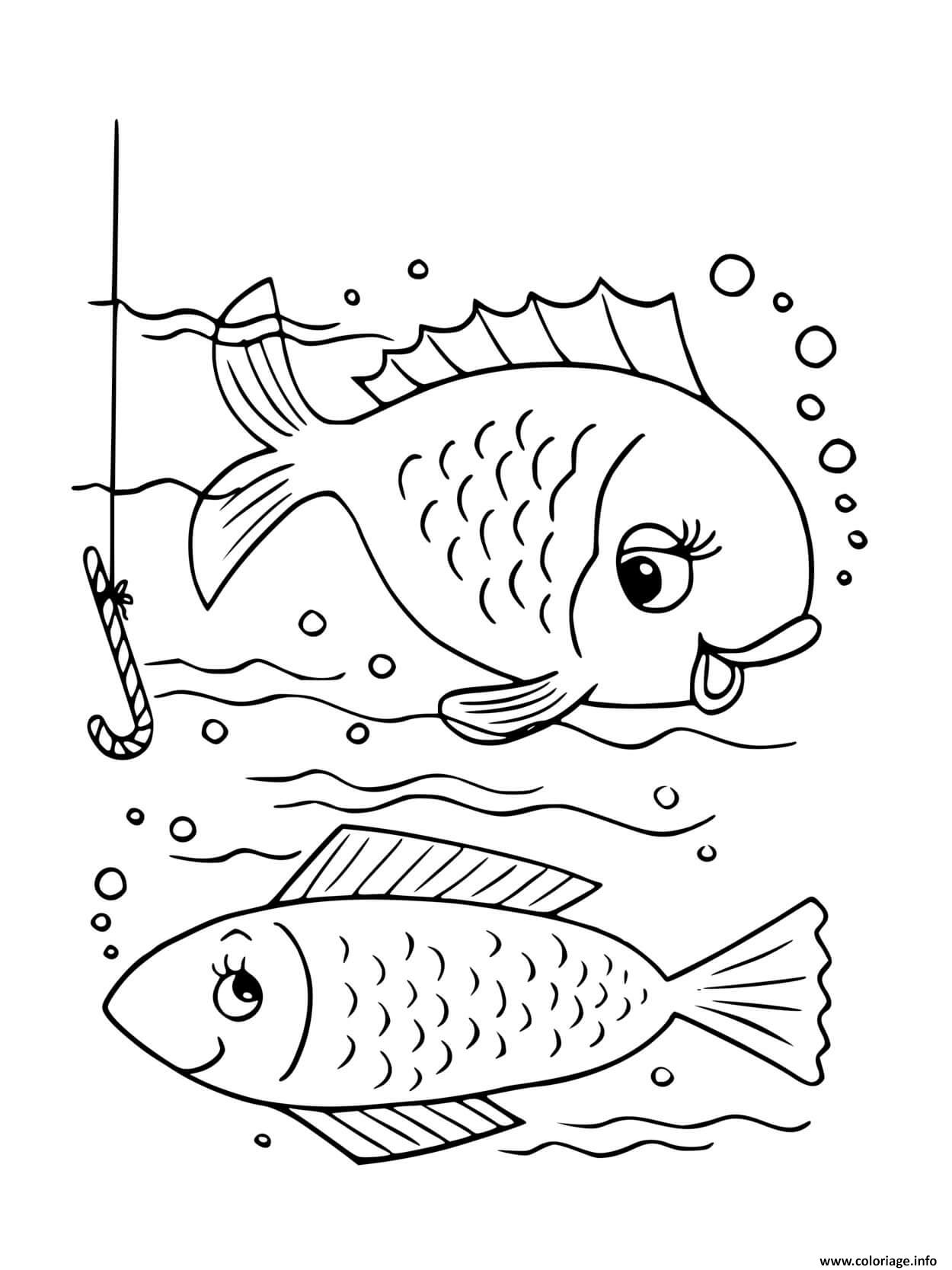 Dessin deux poissons dans la mer Coloriage Gratuit à Imprimer