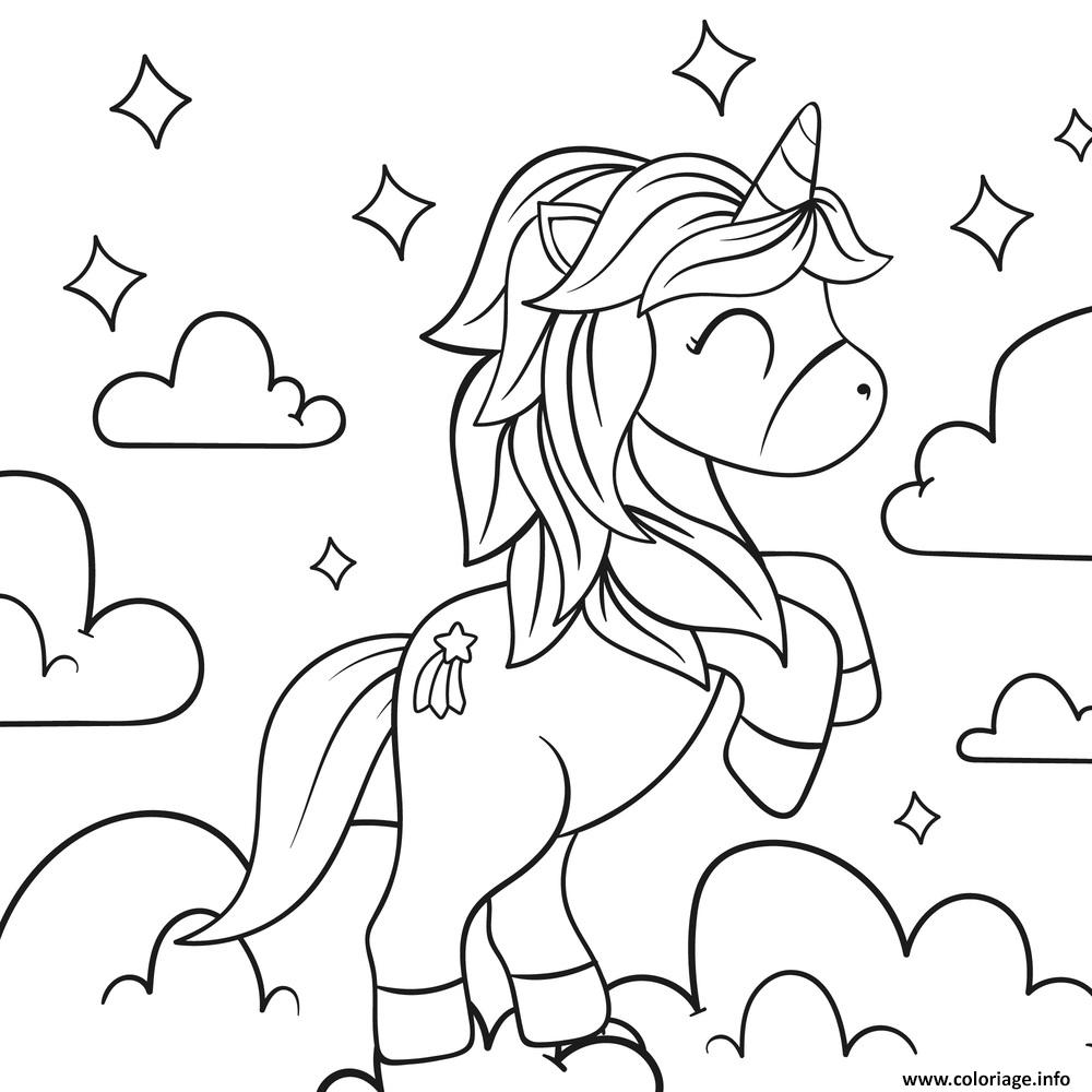 Coloriage princesse licorne facile ciel - JeColorie.com