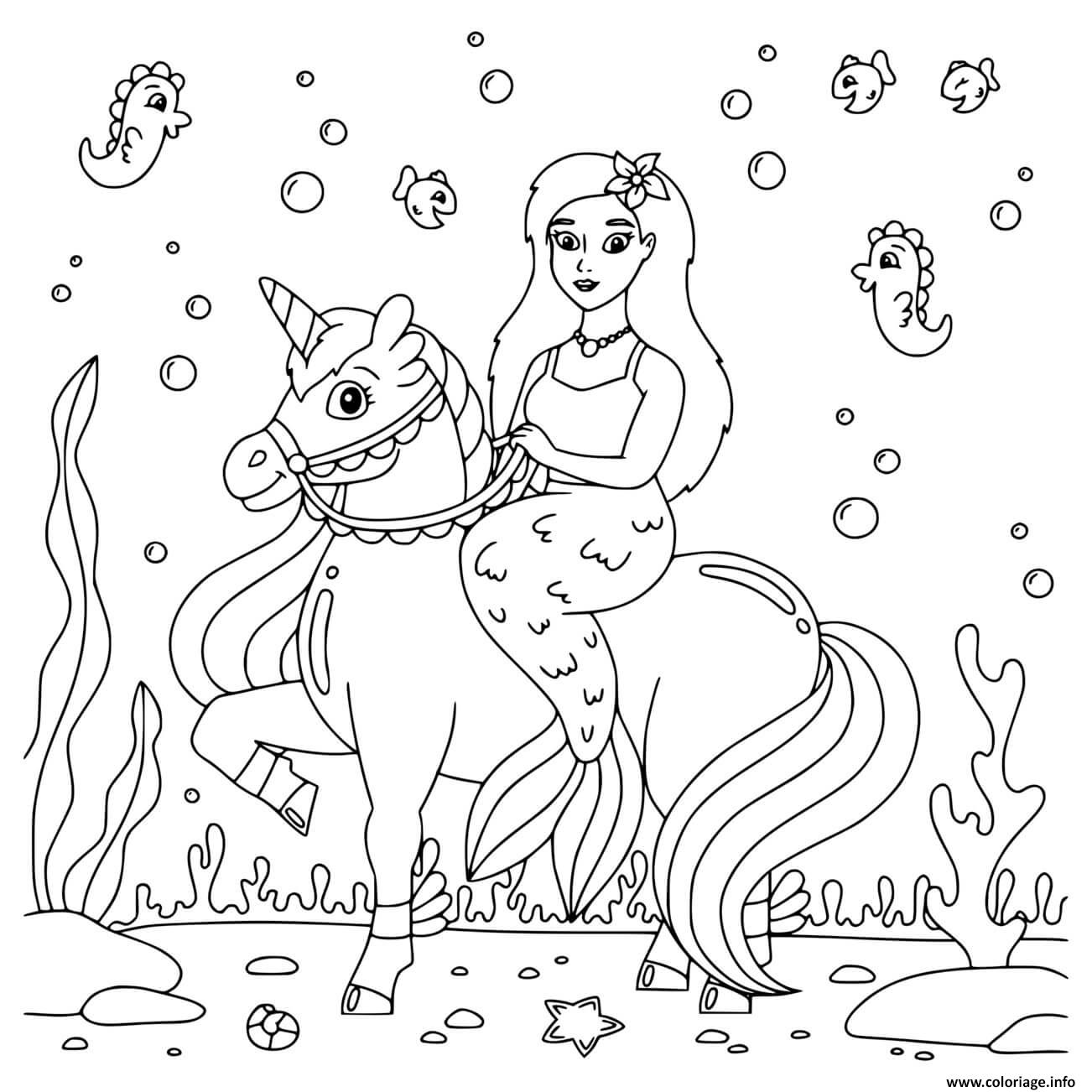 Dessin licorne sirene monde marin Coloriage Gratuit à Imprimer