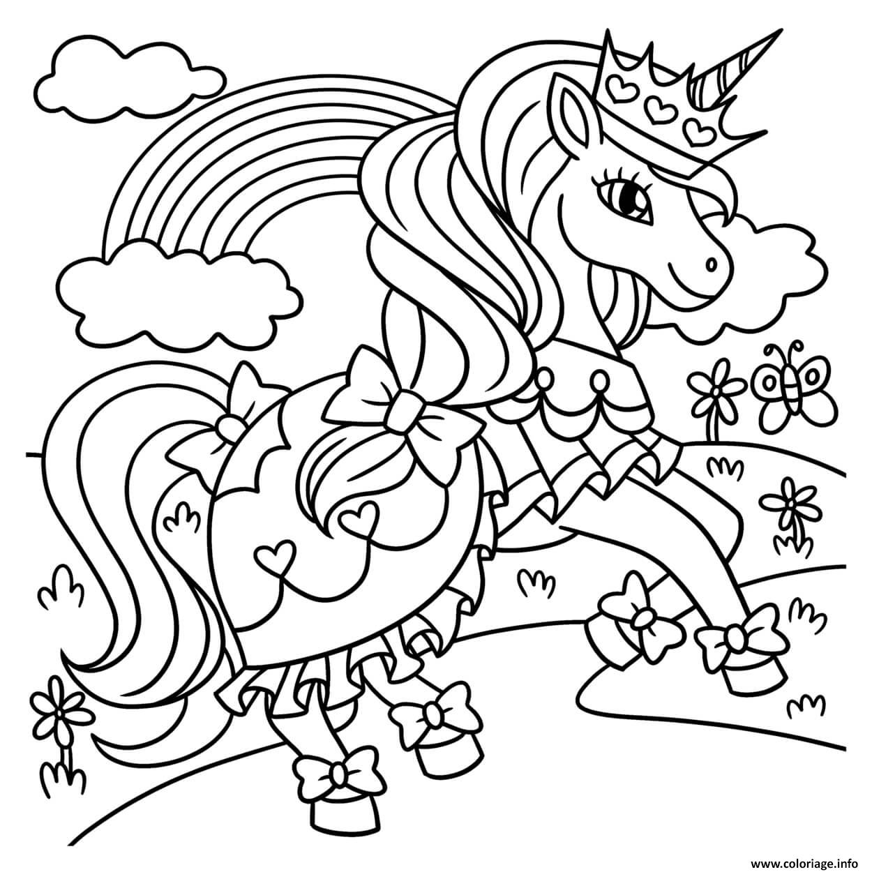 Dessin licorne princesse arc en ciel monde magique Coloriage Gratuit à Imprimer