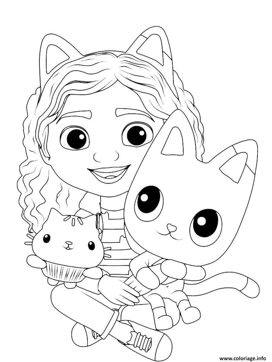Dessin adorable gabby fille energique et son chat Coloriage Gratuit à Imprimer