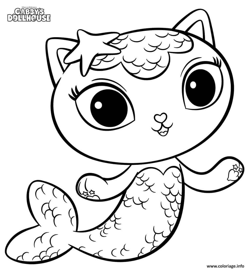 Coloriage Chat Sirene MerCat Gabby Chat  JeColorie.com