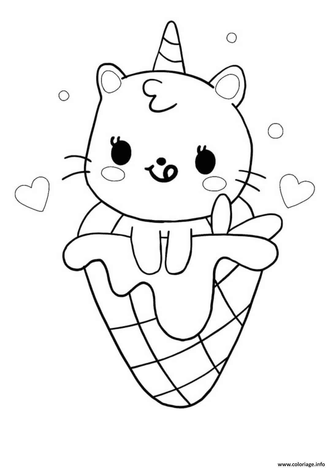 Dessin chat licorne sur un cornet de glace Coloriage Gratuit à Imprimer