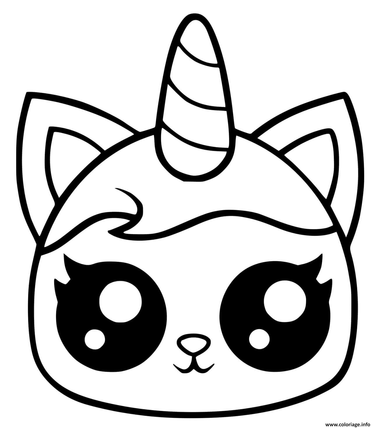 Dessin chat licorne kawaii maternelle Coloriage Gratuit à Imprimer