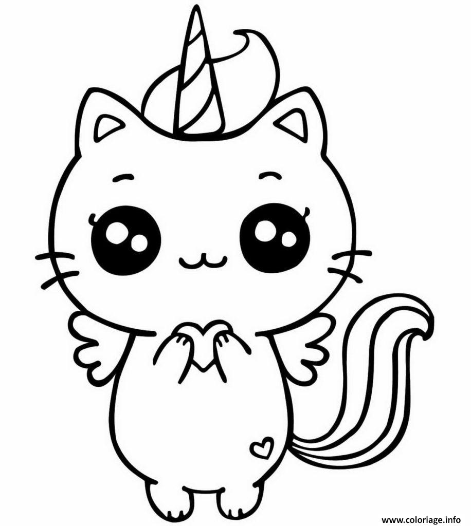 Dessin chat licorne kawaii Coloriage Gratuit à Imprimer