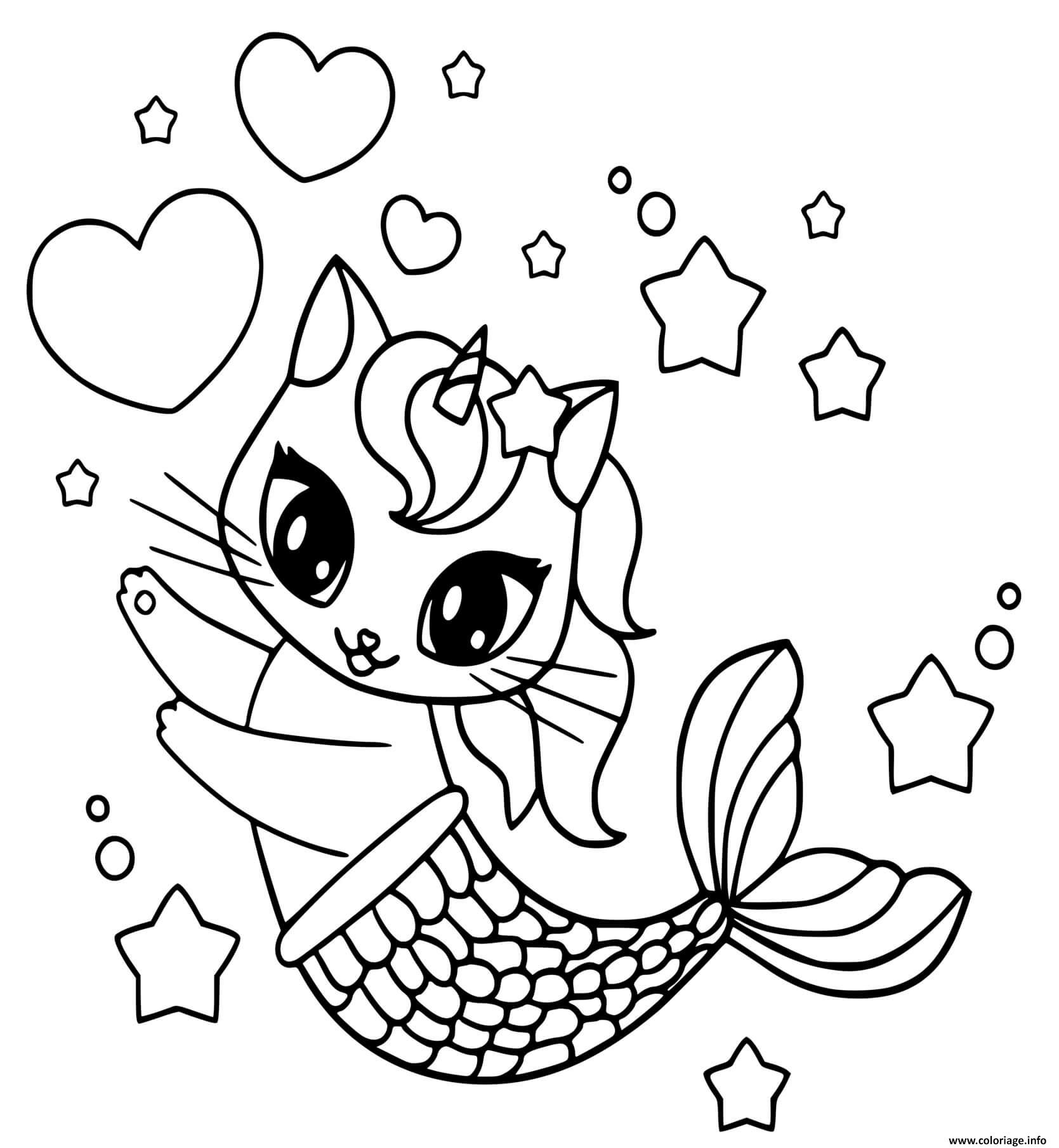 Dessin chat licorne sirene princesse Coloriage Gratuit à Imprimer