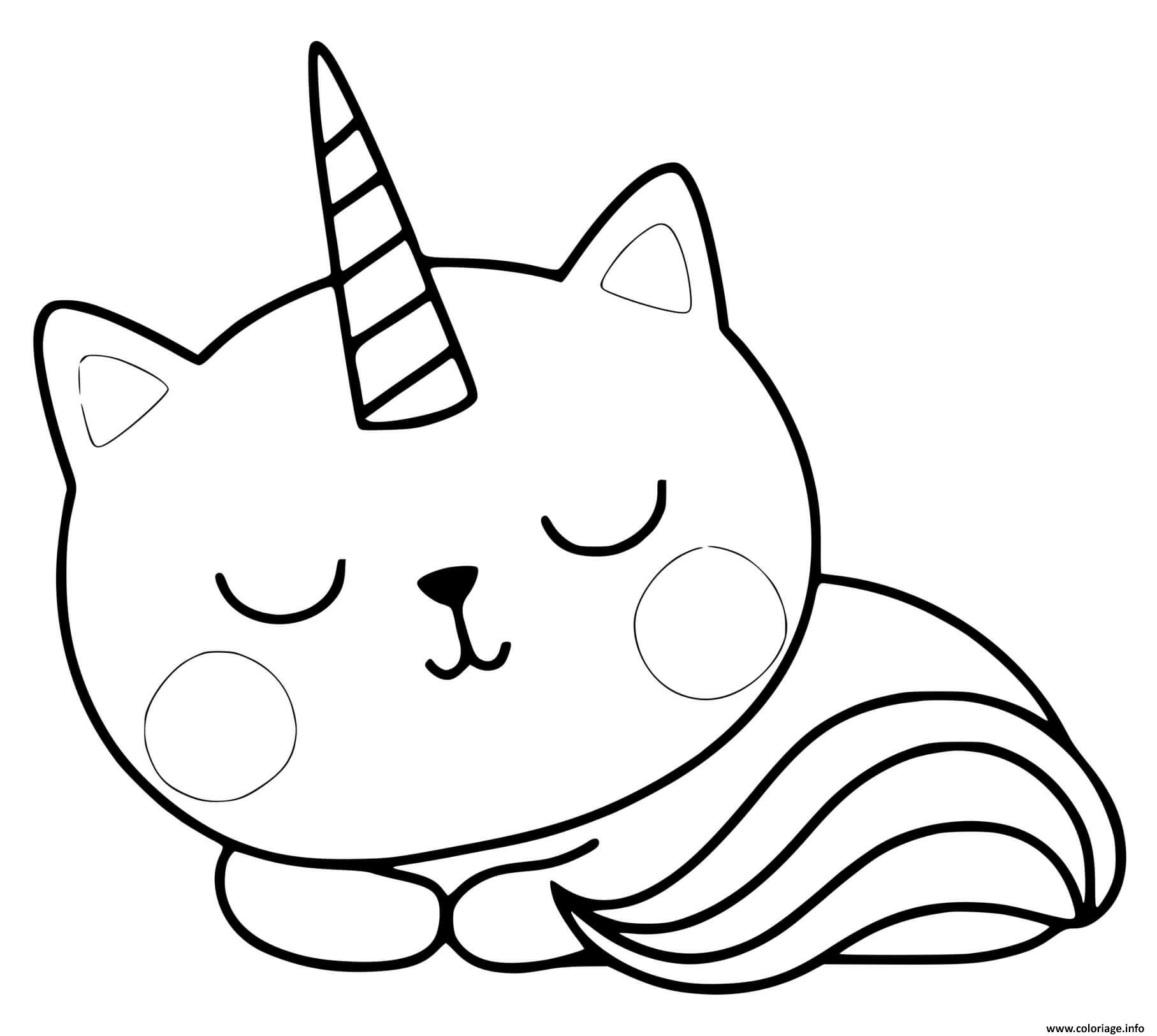 Dessin chat licorne mignon fait dodo Coloriage Gratuit à Imprimer