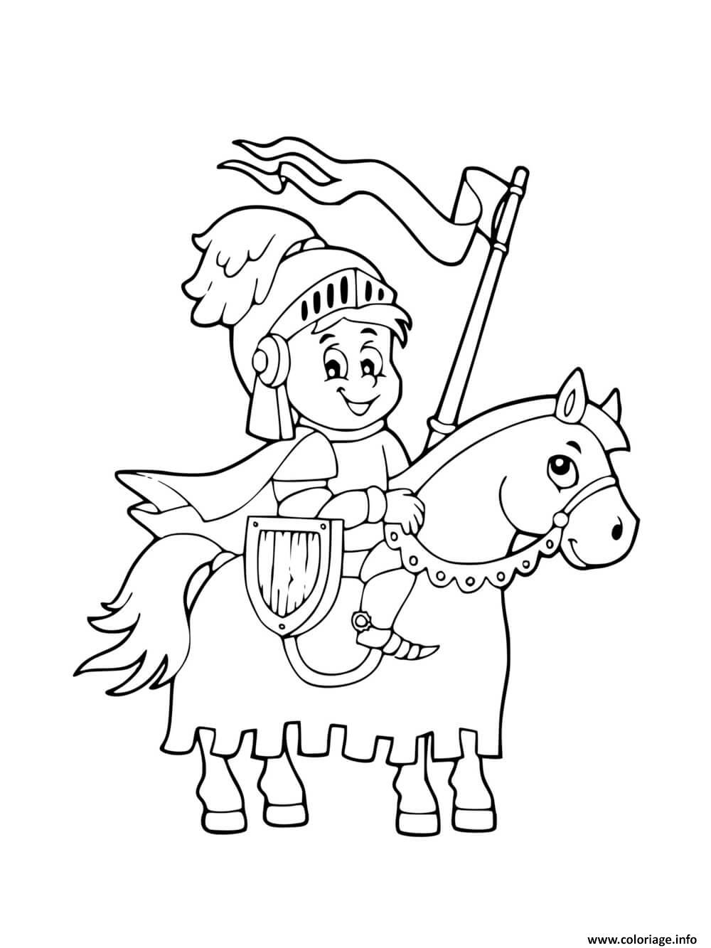 Dessin chevalier sur son cheval facile Coloriage Gratuit à Imprimer