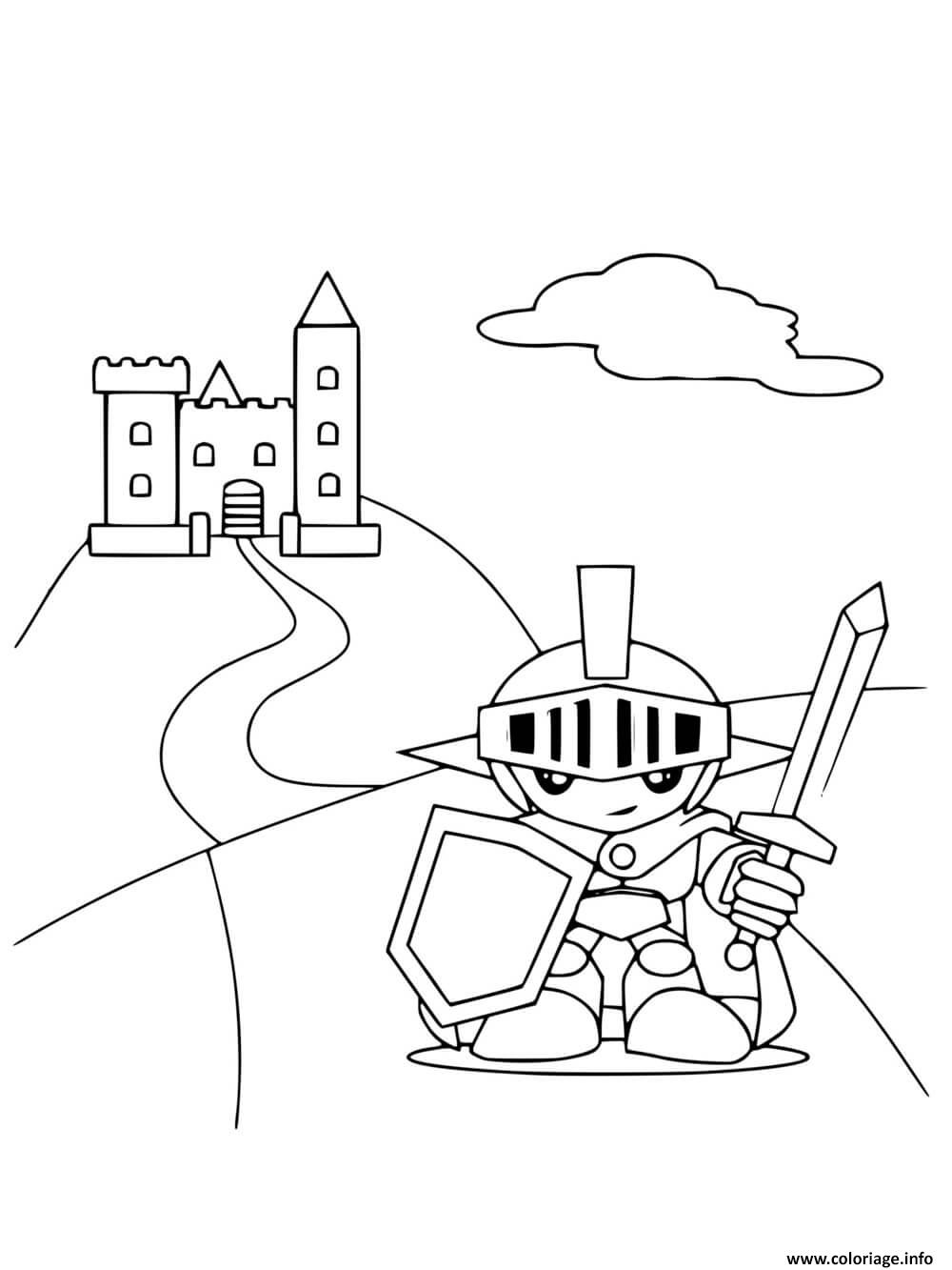 Dessin chevalier pret pour defendre le chateau Coloriage Gratuit à Imprimer
